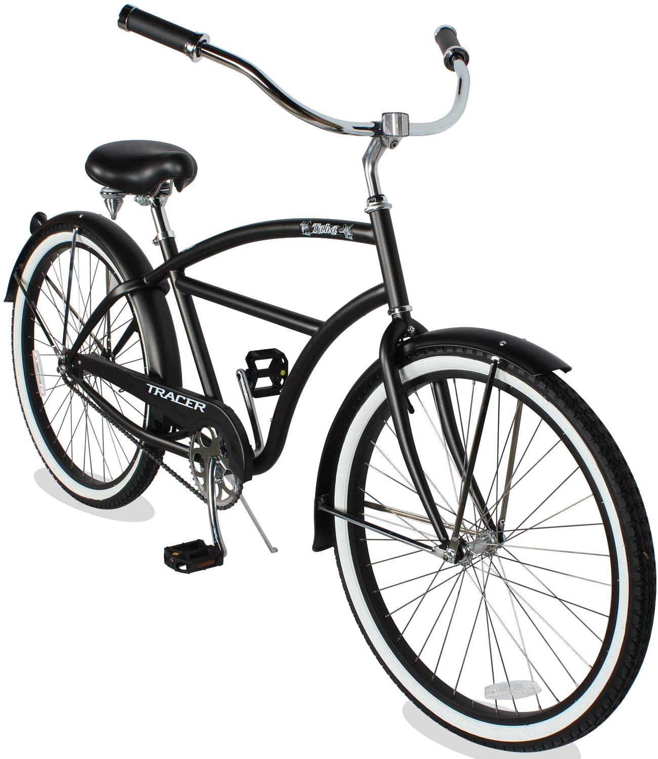 TRACER 26' Men Beach Cruiser Coaster Brake Stainless Steel Spokes One Piece Crank Alloy BLACK Rims 36H W/ Fenders - Energize Trek