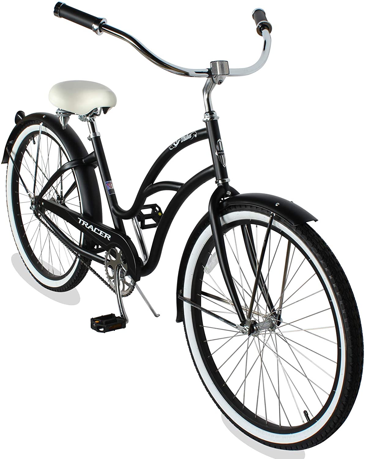TRACER 26' Men Beach Cruiser Coaster Brake Stainless Steel Spokes One Piece Crank Alloy BLACK Rims 36H W/ Fenders - Energize Trek