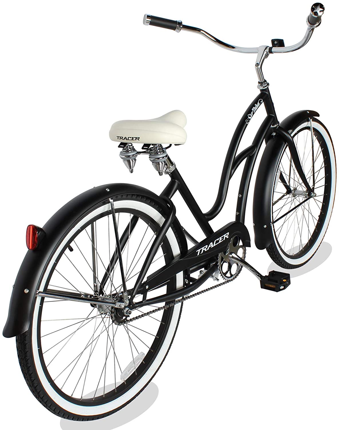 TRACER 26' Men Beach Cruiser Coaster Brake Stainless Steel Spokes One Piece Crank Alloy BLACK Rims 36H W/ Fenders - Energize Trek