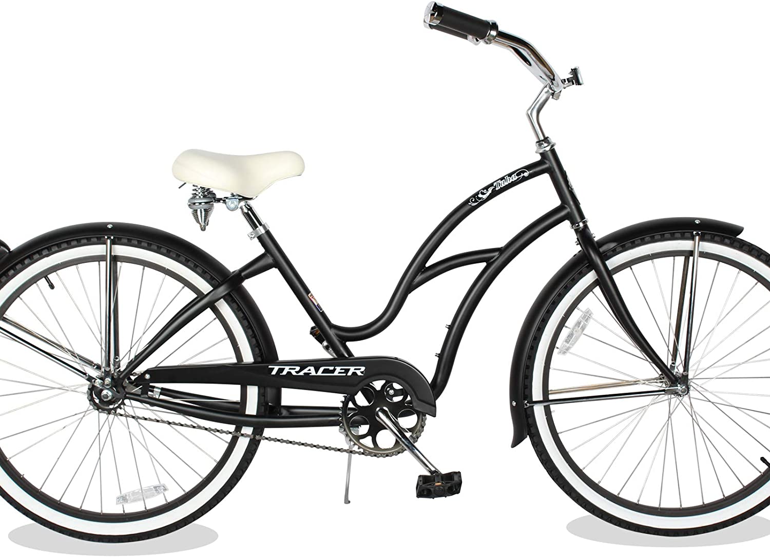 TRACER 26' Men Beach Cruiser Coaster Brake Stainless Steel Spokes One Piece Crank Alloy BLACK Rims 36H W/ Fenders - Energize Trek