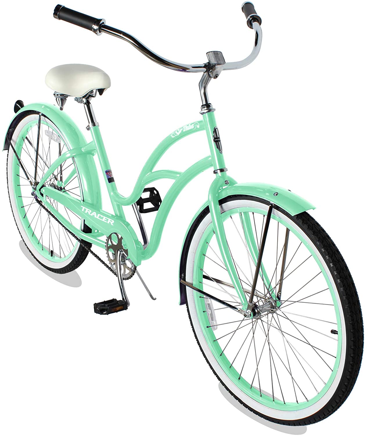 TRACER 26' Men Beach Cruiser Coaster Brake Stainless Steel Spokes One Piece Crank Alloy BLACK Rims 36H W/ Fenders - Energize Trek