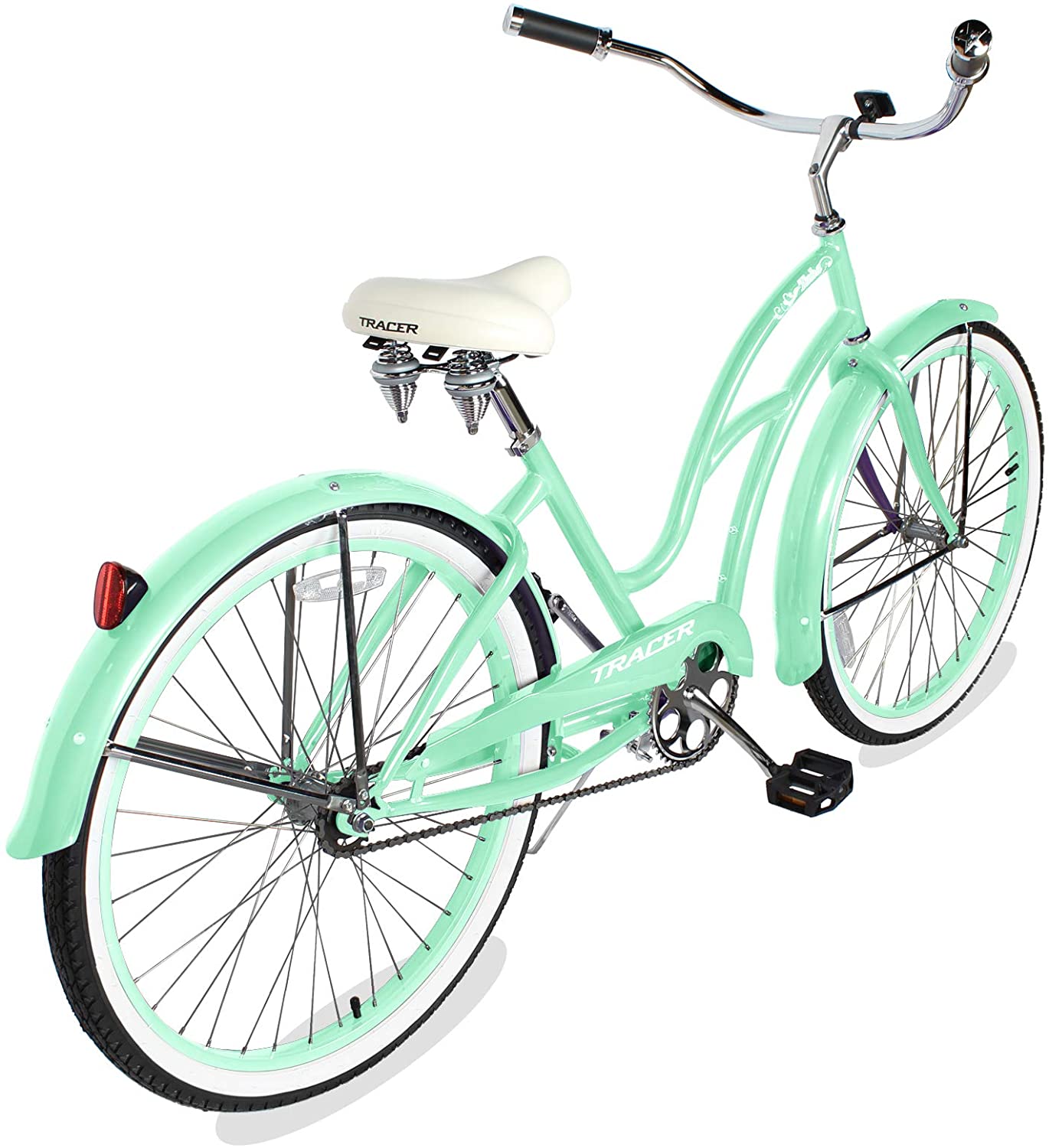 TRACER 26' Men Beach Cruiser Coaster Brake Stainless Steel Spokes One Piece Crank Alloy BLACK Rims 36H W/ Fenders - Energize Trek