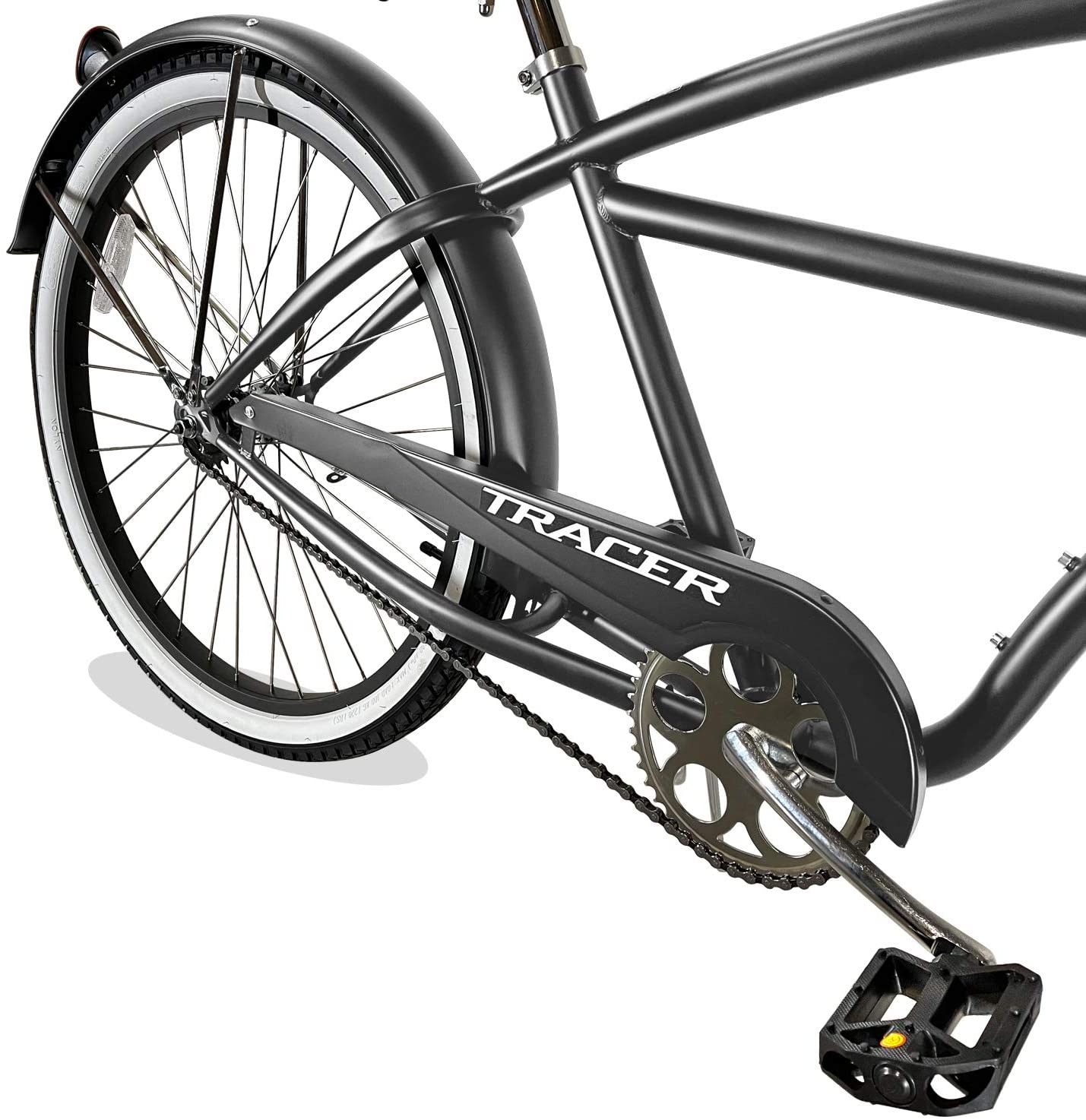 TRACER 26' Men Beach Cruiser Coaster Brake Stainless Steel Spokes One Piece Crank Alloy BLACK Rims 36H W/ Fenders - Energize Trek