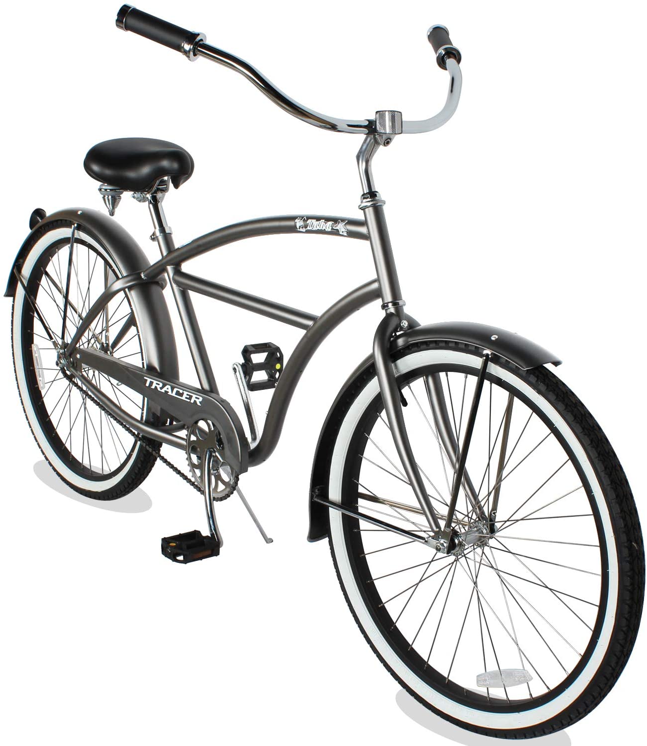 TRACER 26' Men Beach Cruiser Coaster Brake Stainless Steel Spokes One Piece Crank Alloy BLACK Rims 36H W/ Fenders - Energize Trek
