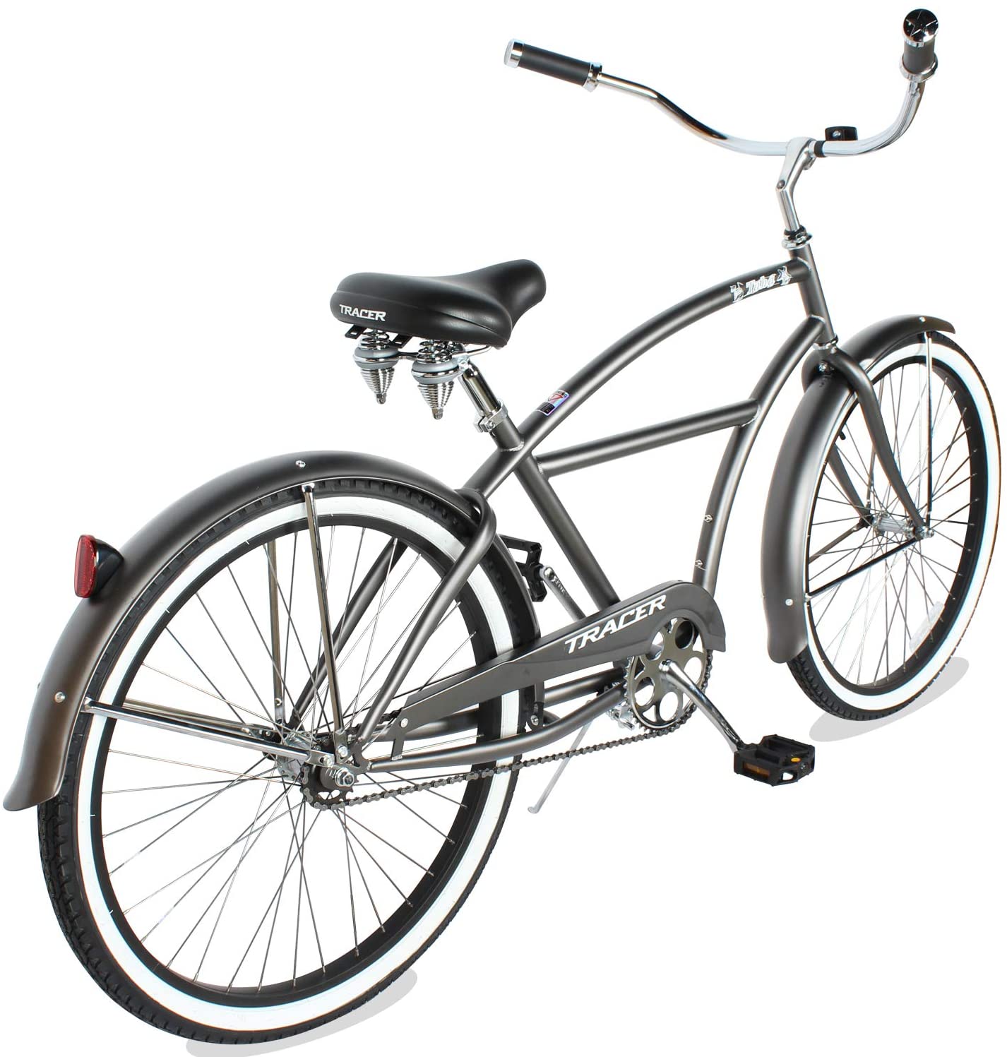 TRACER 26' Men Beach Cruiser Coaster Brake Stainless Steel Spokes One Piece Crank Alloy BLACK Rims 36H W/ Fenders - Energize Trek