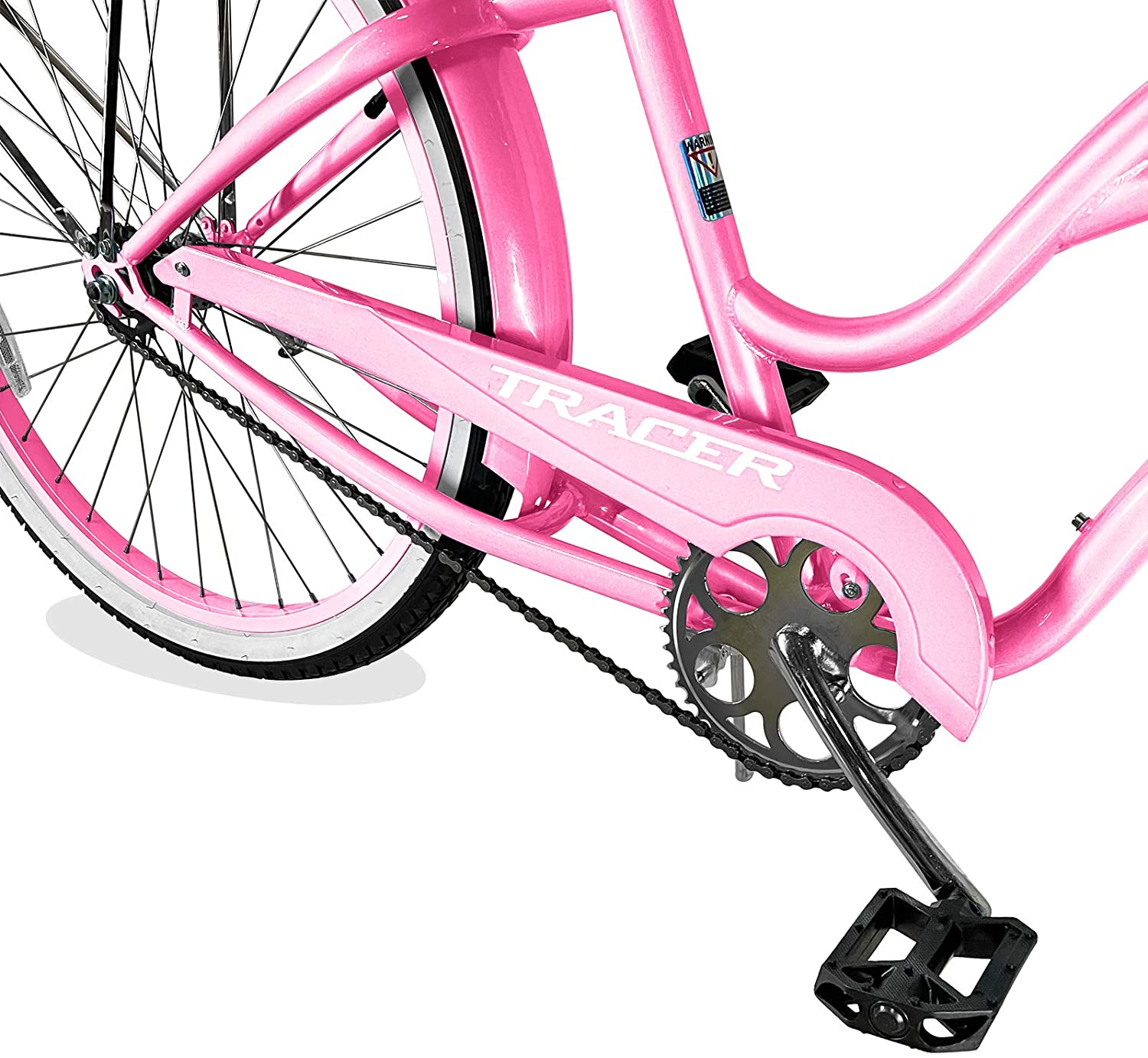TRACER 26' Men Beach Cruiser Coaster Brake Stainless Steel Spokes One Piece Crank Alloy BLACK Rims 36H W/ Fenders - Energize Trek