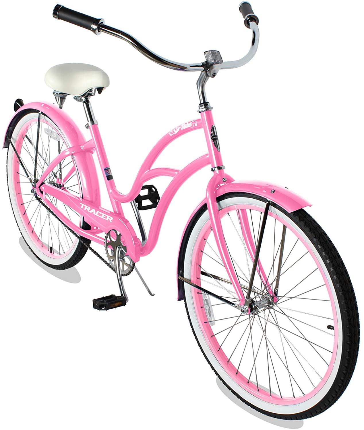 TRACER 26' Men Beach Cruiser Coaster Brake Stainless Steel Spokes One Piece Crank Alloy BLACK Rims 36H W/ Fenders - Energize Trek
