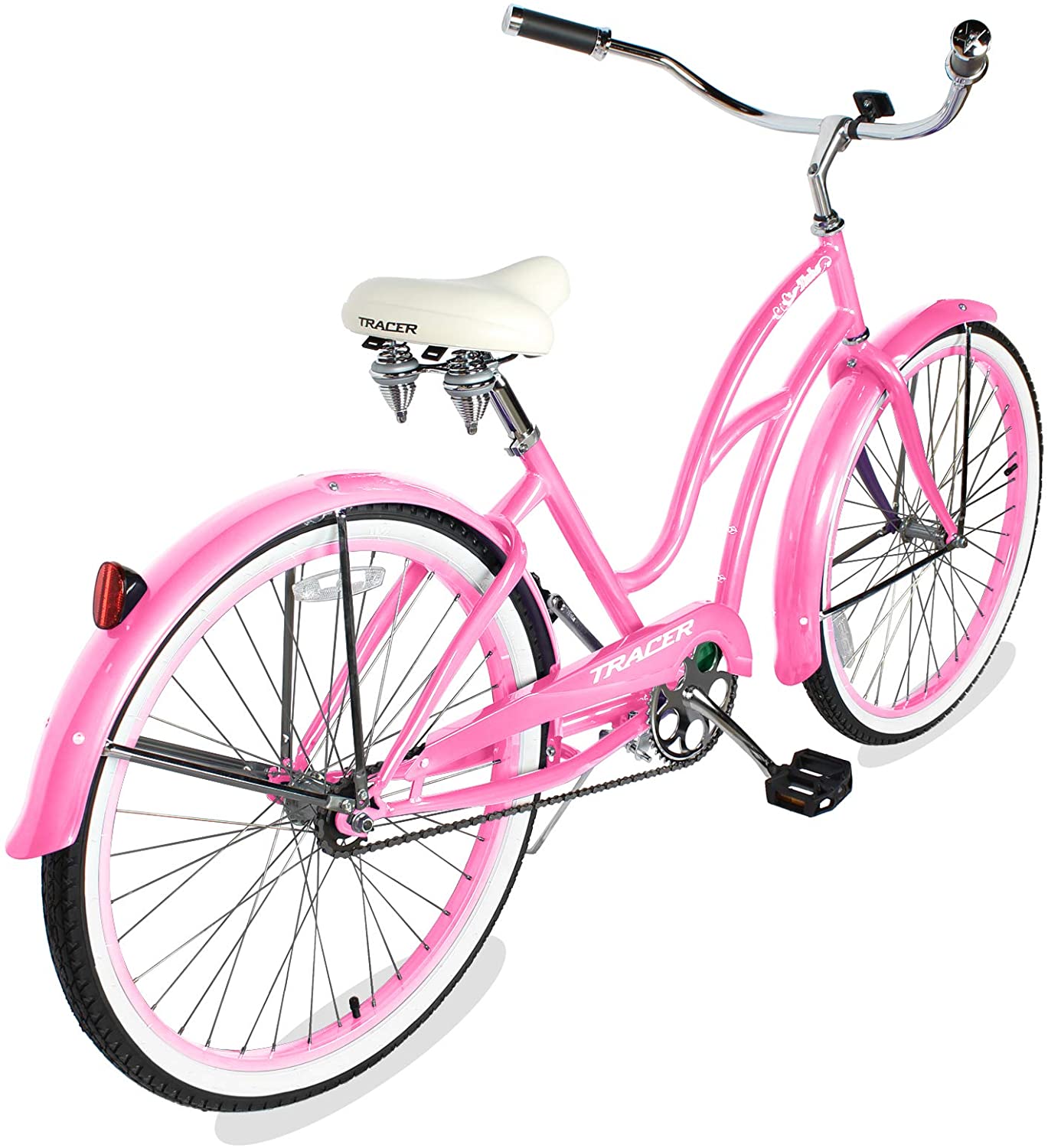 TRACER 26' Men Beach Cruiser Coaster Brake Stainless Steel Spokes One Piece Crank Alloy BLACK Rims 36H W/ Fenders - Energize Trek
