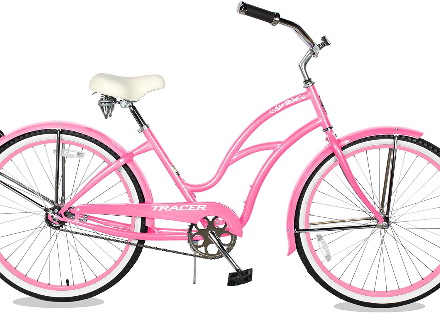 TRACER 26' Men Beach Cruiser Coaster Brake Stainless Steel Spokes One Piece Crank Alloy BLACK Rims 36H W/ Fenders - Energize Trek