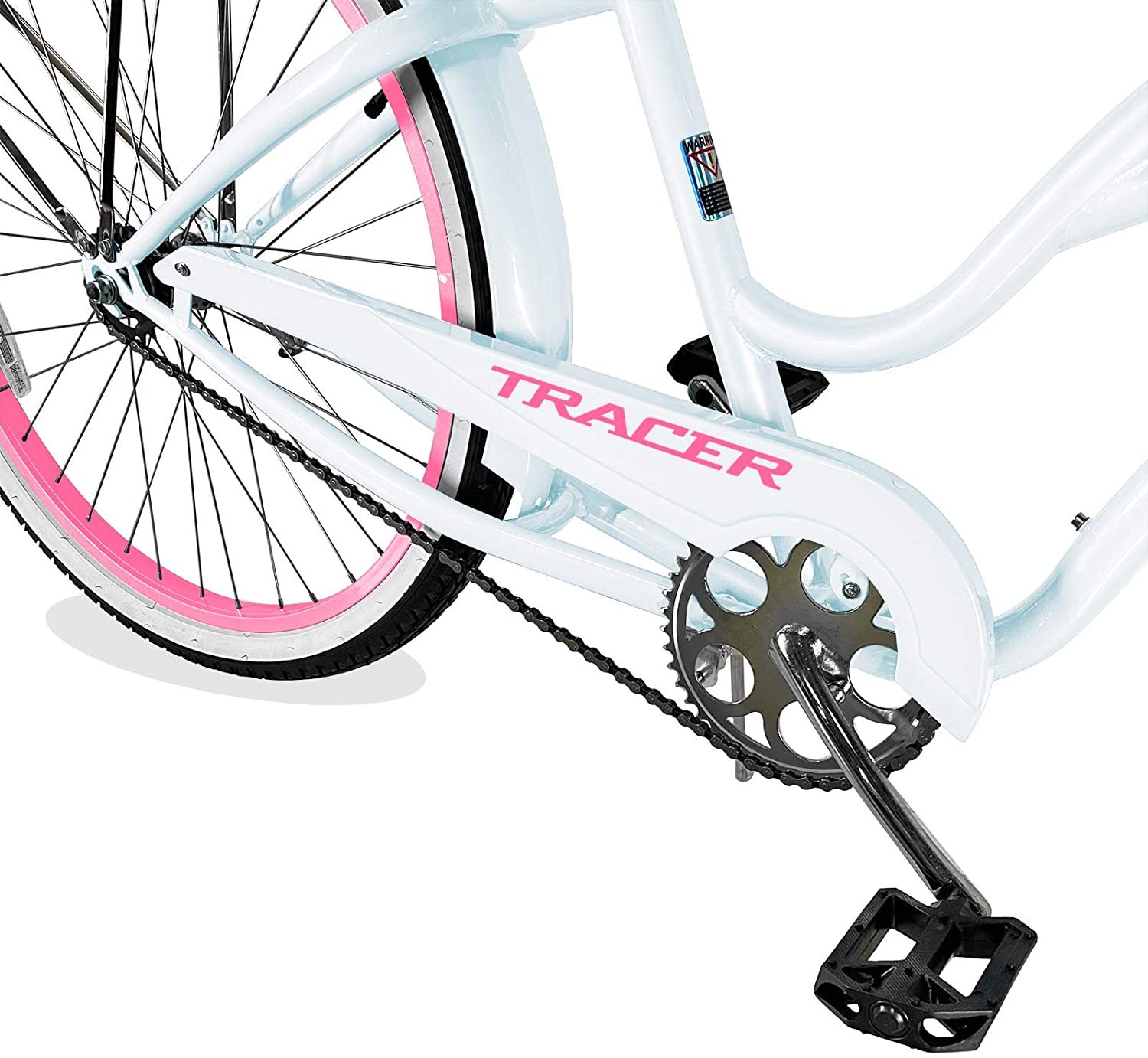 TRACER 26' Men Beach Cruiser Coaster Brake Stainless Steel Spokes One Piece Crank Alloy BLACK Rims 36H W/ Fenders - Energize Trek