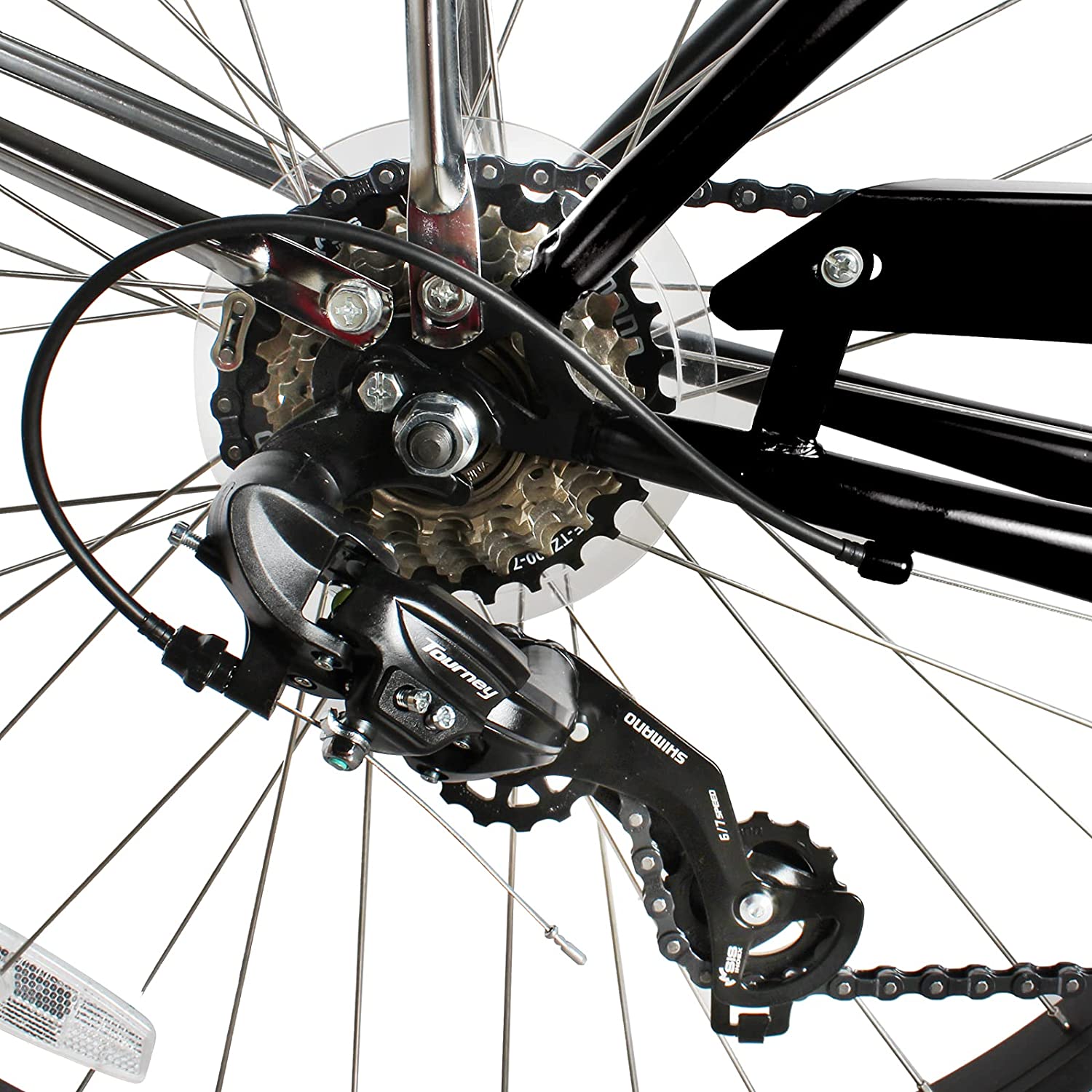 TRACER 26' Men Beach Cruiser Shimano TX-35 7-SP V-Brake Stainless Steel Spokes One Piece Crank Alloy BLACK Rims 36H w/ Fender - Energize Trek