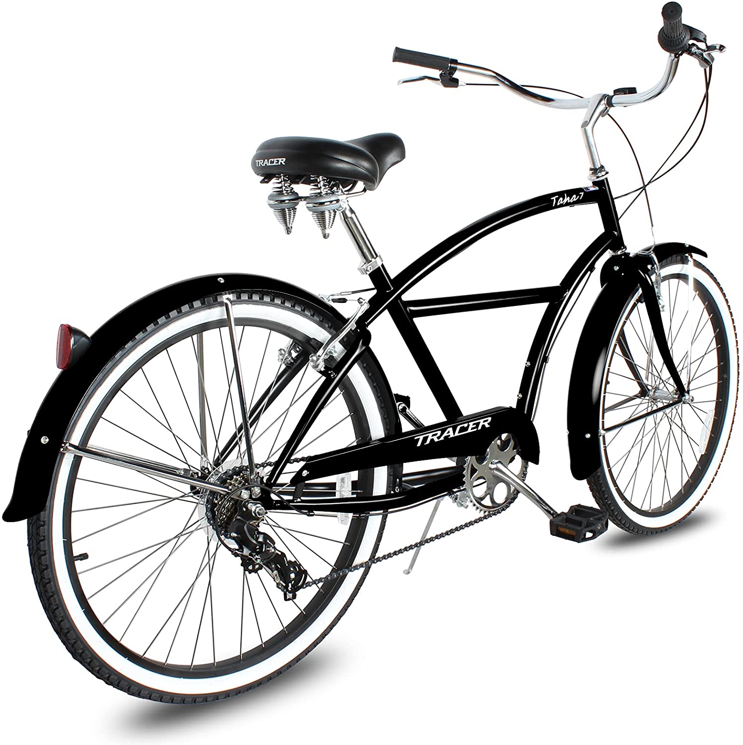 TRACER 26' Men Beach Cruiser Shimano TX-35 7-SP V-Brake Stainless Steel Spokes One Piece Crank Alloy BLACK Rims 36H w/ Fender - Energize Trek