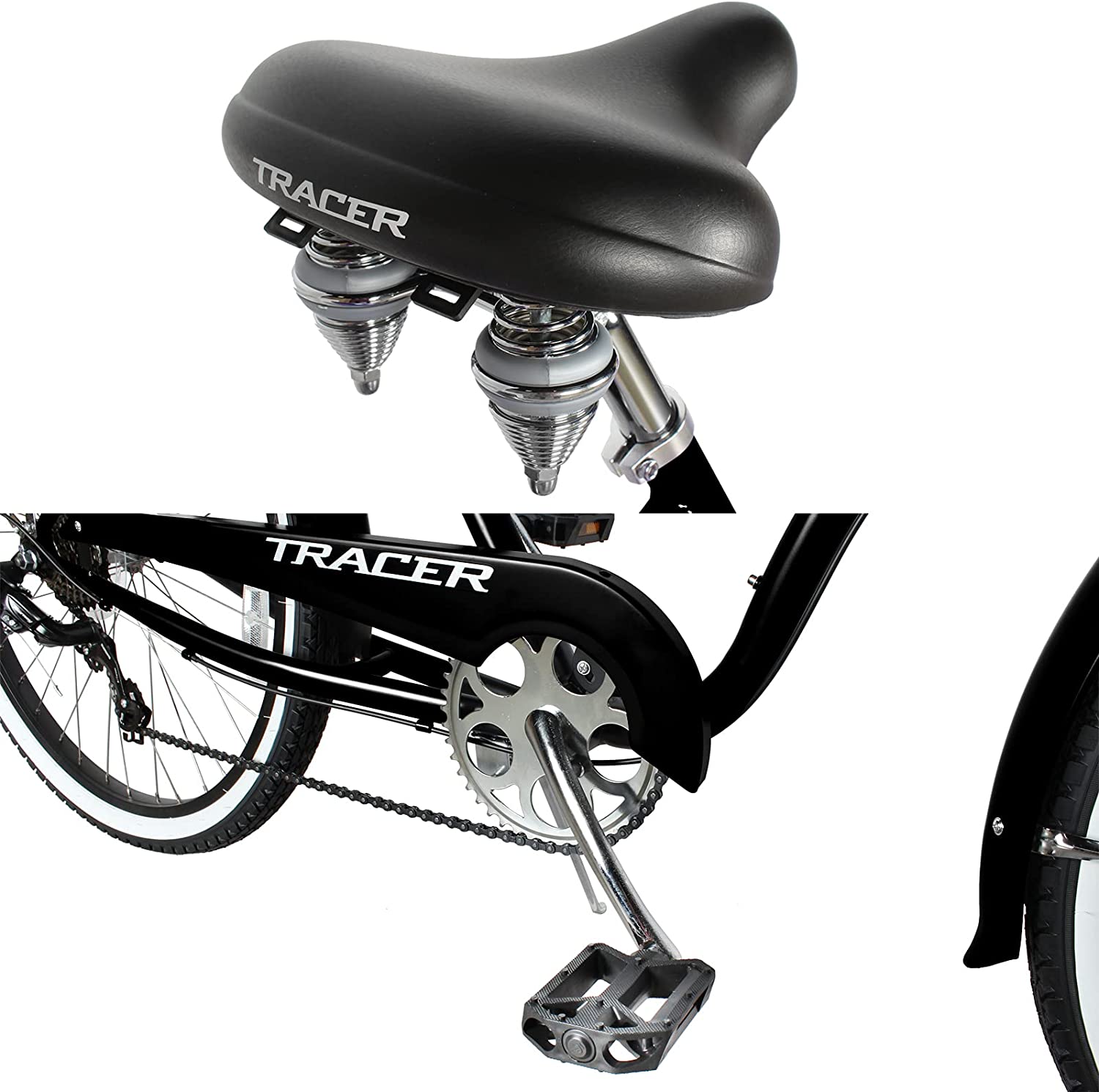 TRACER 26' Men Beach Cruiser Shimano TX-35 7-SP V-Brake Stainless Steel Spokes One Piece Crank Alloy BLACK Rims 36H w/ Fender - Energize Trek