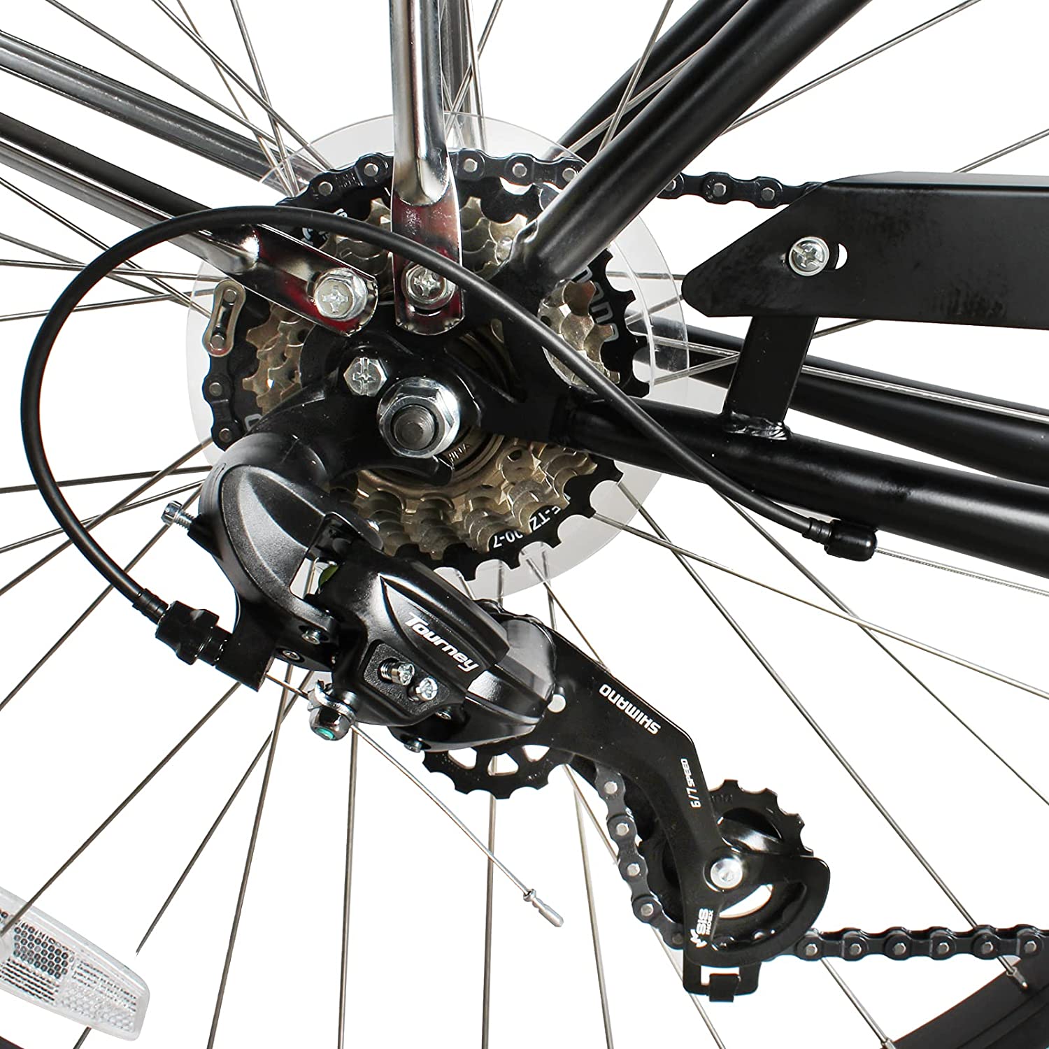 TRACER 26' Men Beach Cruiser Shimano TX-35 7-SP V-Brake Stainless Steel Spokes One Piece Crank Alloy BLACK Rims 36H w/ Fender - Energize Trek
