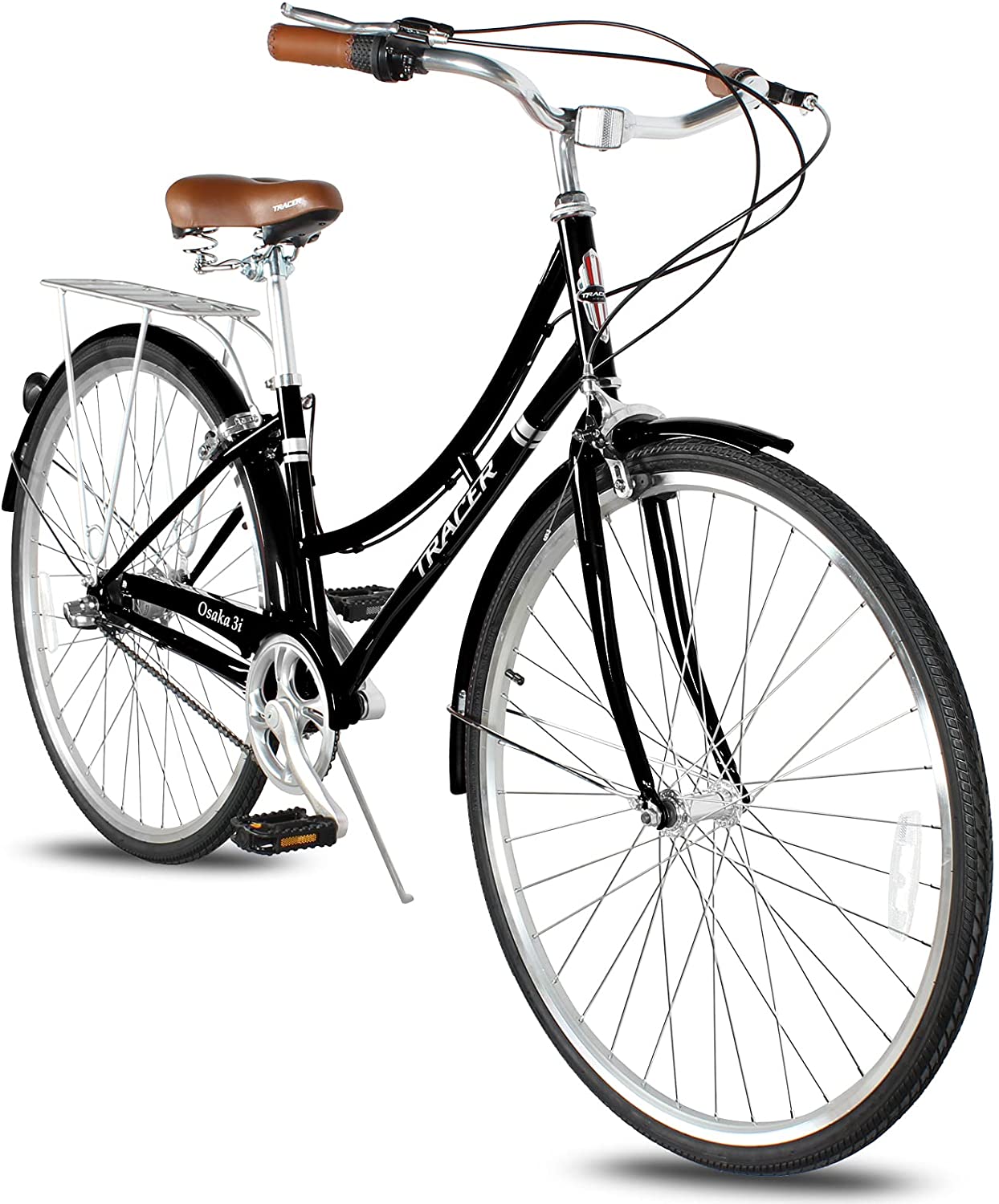 TRACER Female 700C City Bike Hi-Ten Steel Frame48cm Shimano NEXUS3R40 3-Speed Free wheel Hub, Alloy Rims Black Tire with Back Rack - Energize Trek