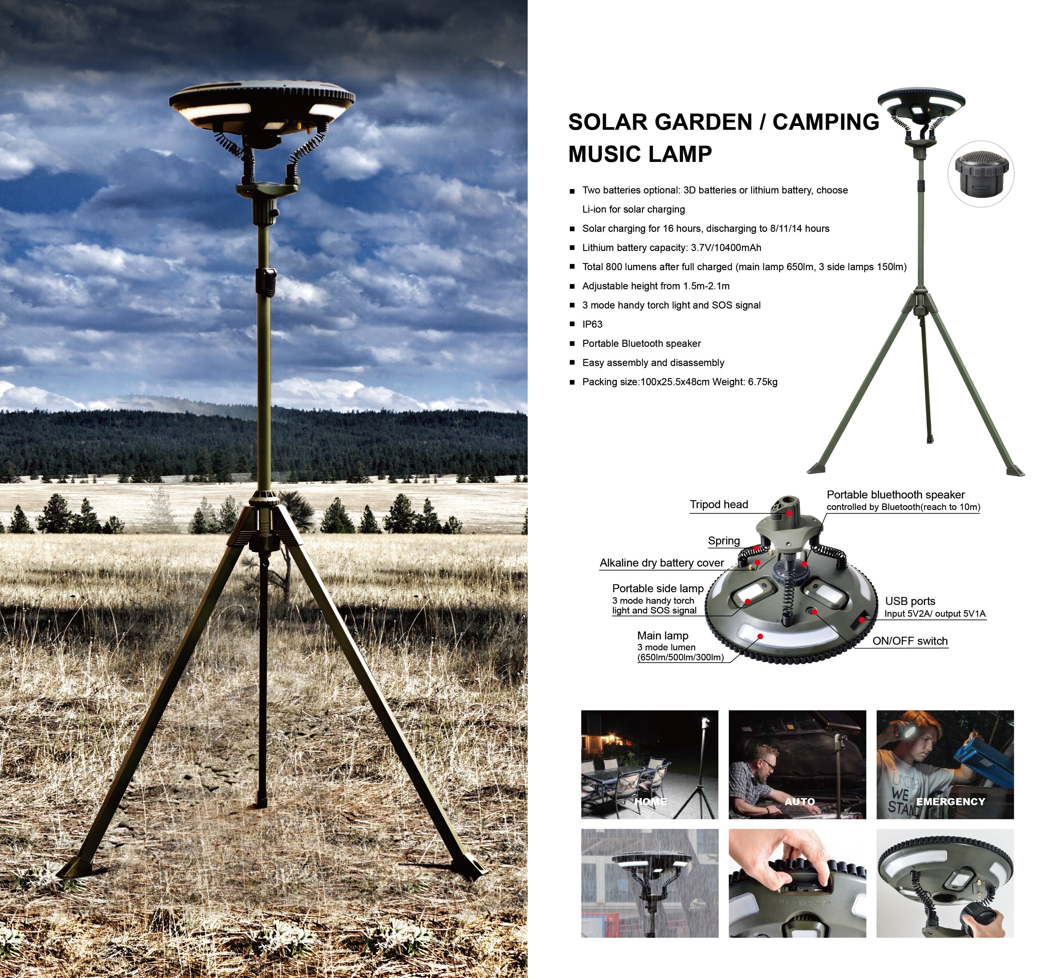 TRU De-LIGHT | Multipurpose Singing Music Solar LED Light | Garden, Camping Portable Light, Strong Bluetooth Speaker | Main Light + 3 Independent Detachable Multi Mode Lights - Energize Trek