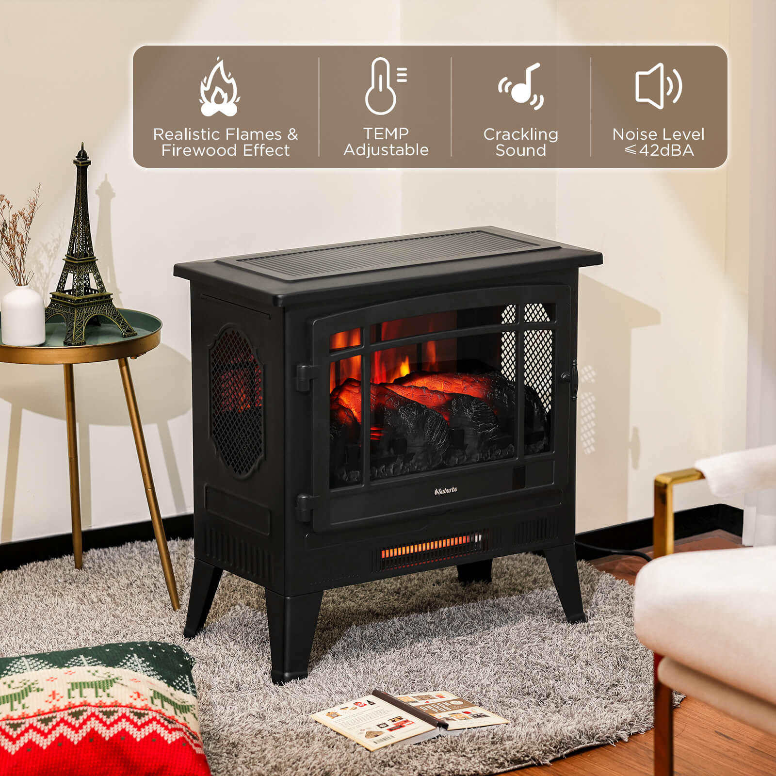 Suburbs TS25 Smart Electric Fireplace Stove Heater, WiFi Enabled - Energize Trek