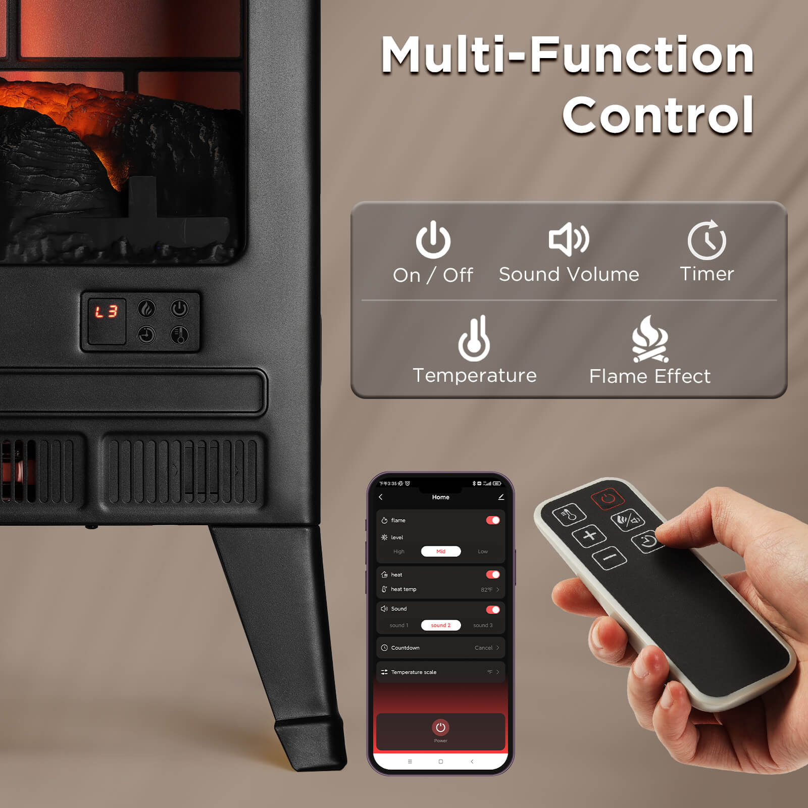 Suburbs TS25 Smart Electric Fireplace Stove Heater, WiFi Enabled - Energize Trek