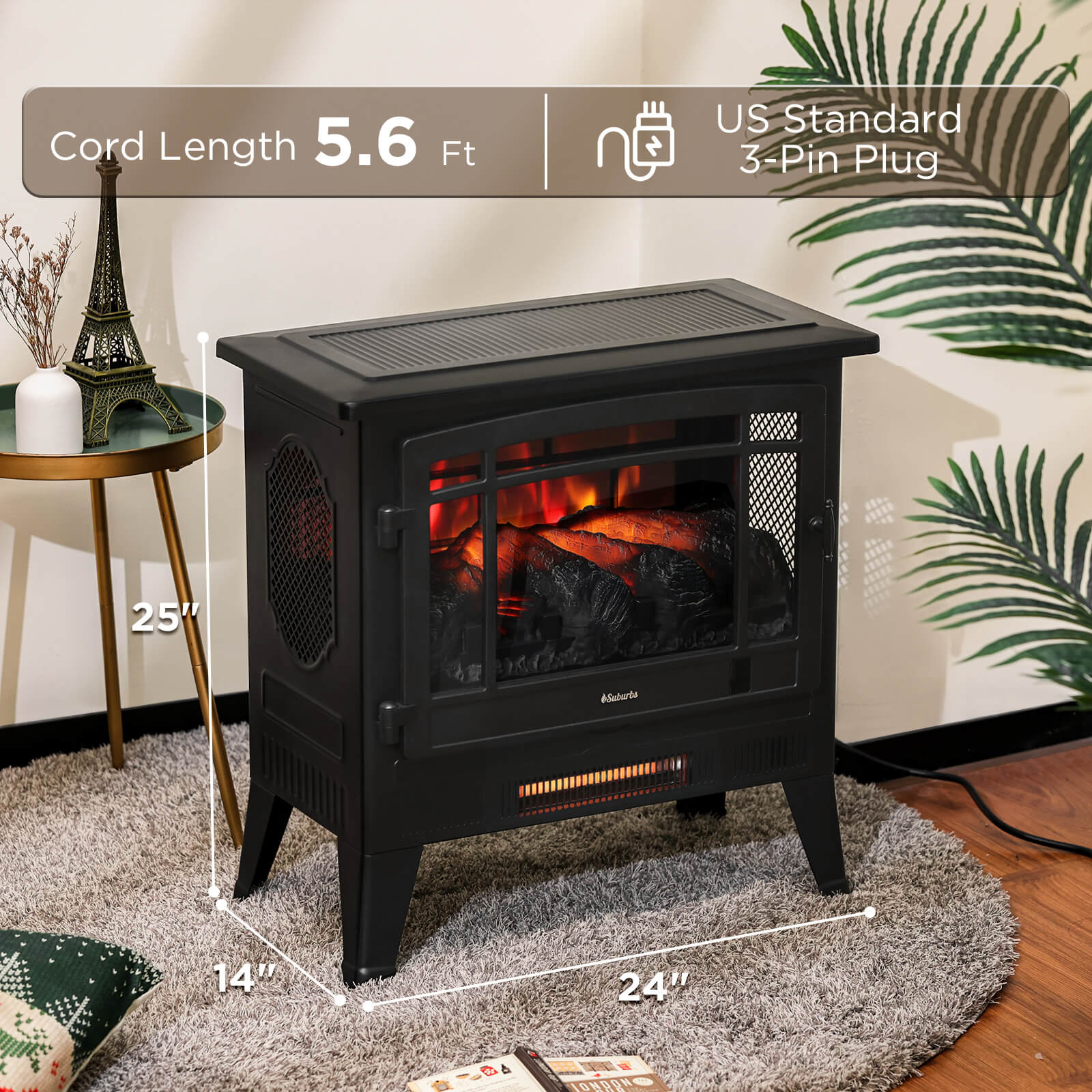 Suburbs TS25 Smart Electric Fireplace Stove Heater, WiFi Enabled - Energize Trek