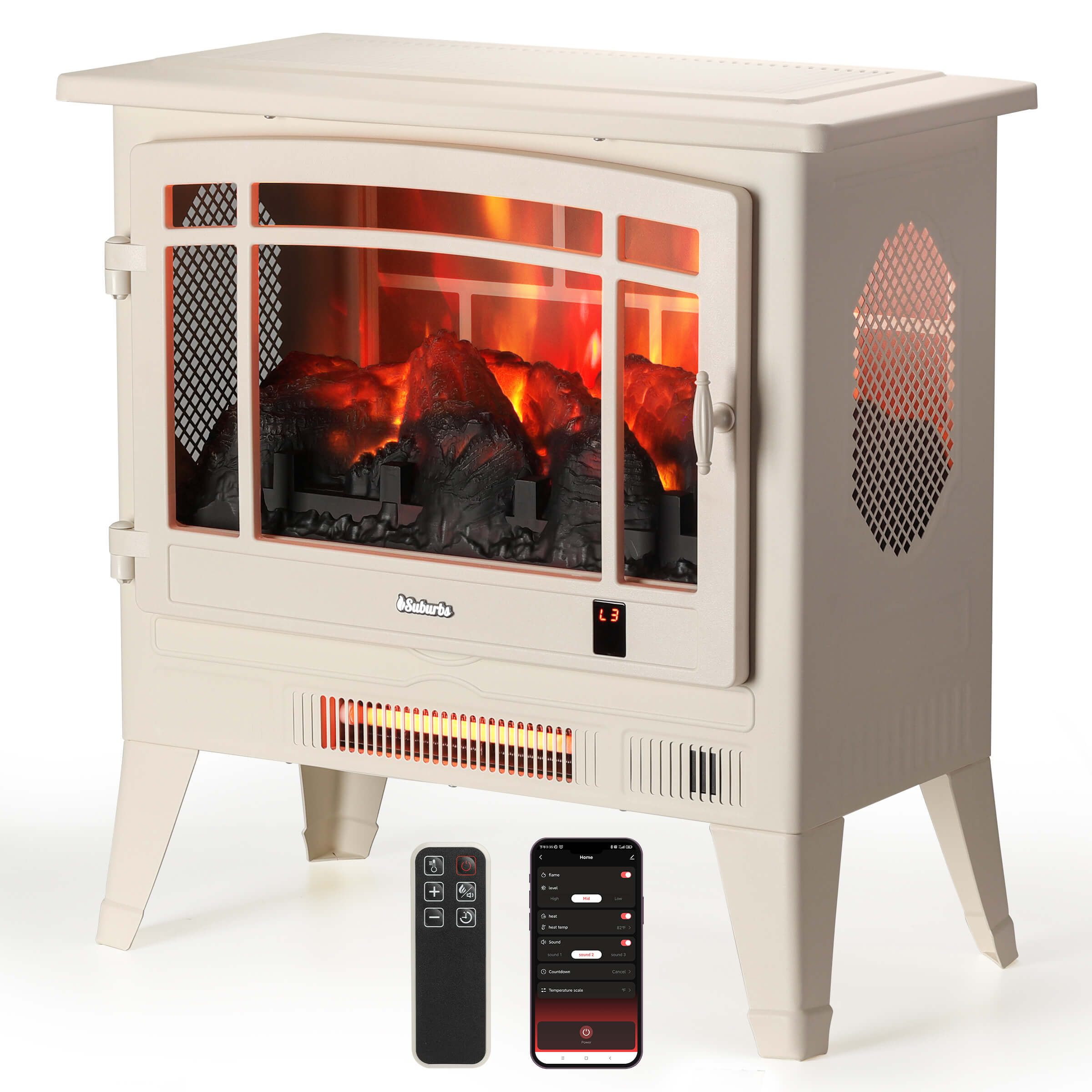 Suburbs TS25 Smart Electric Fireplace Stove Heater, WiFi Enabled - Energize Trek