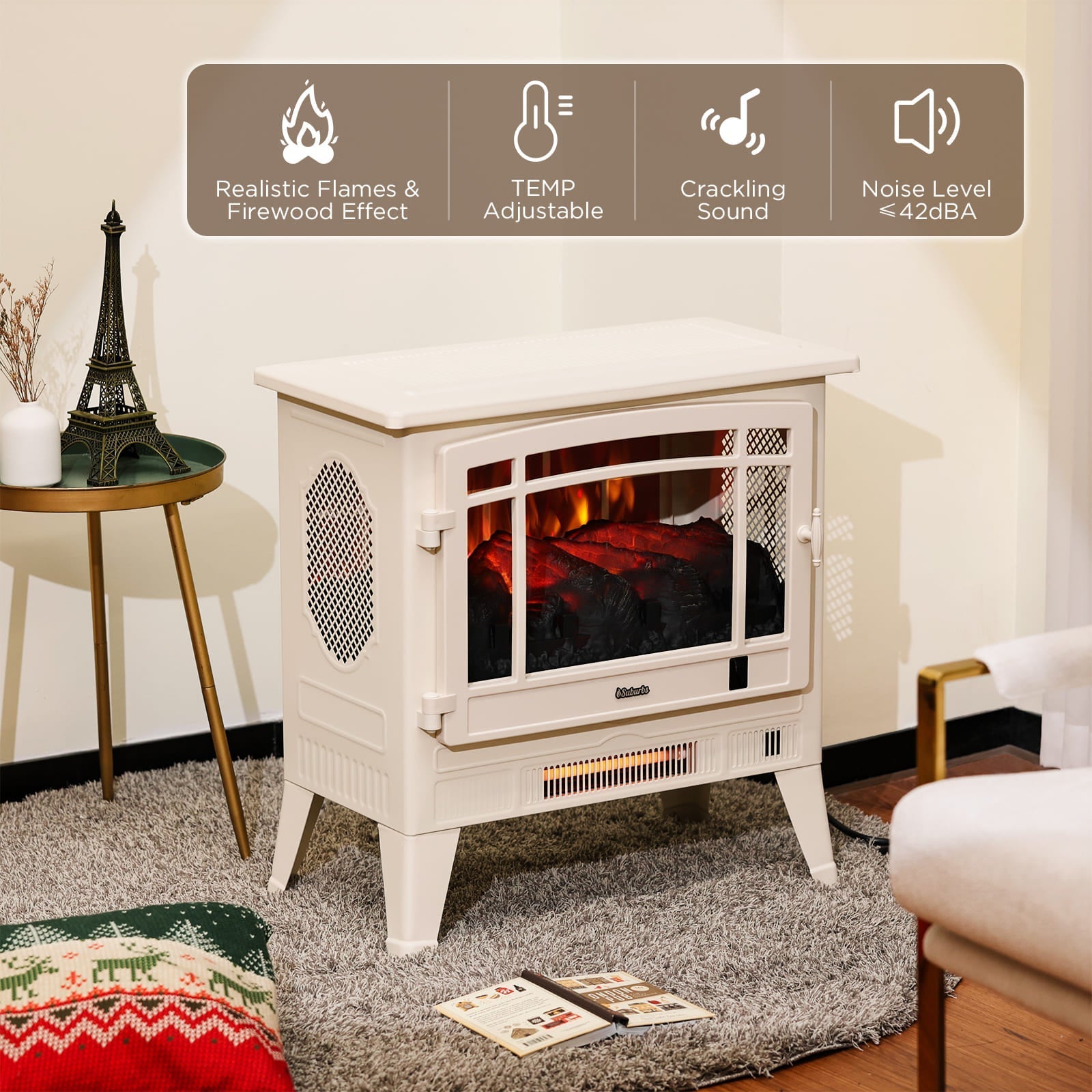 Suburbs TS25 Smart Electric Fireplace Stove Heater, WiFi Enabled - Energize Trek