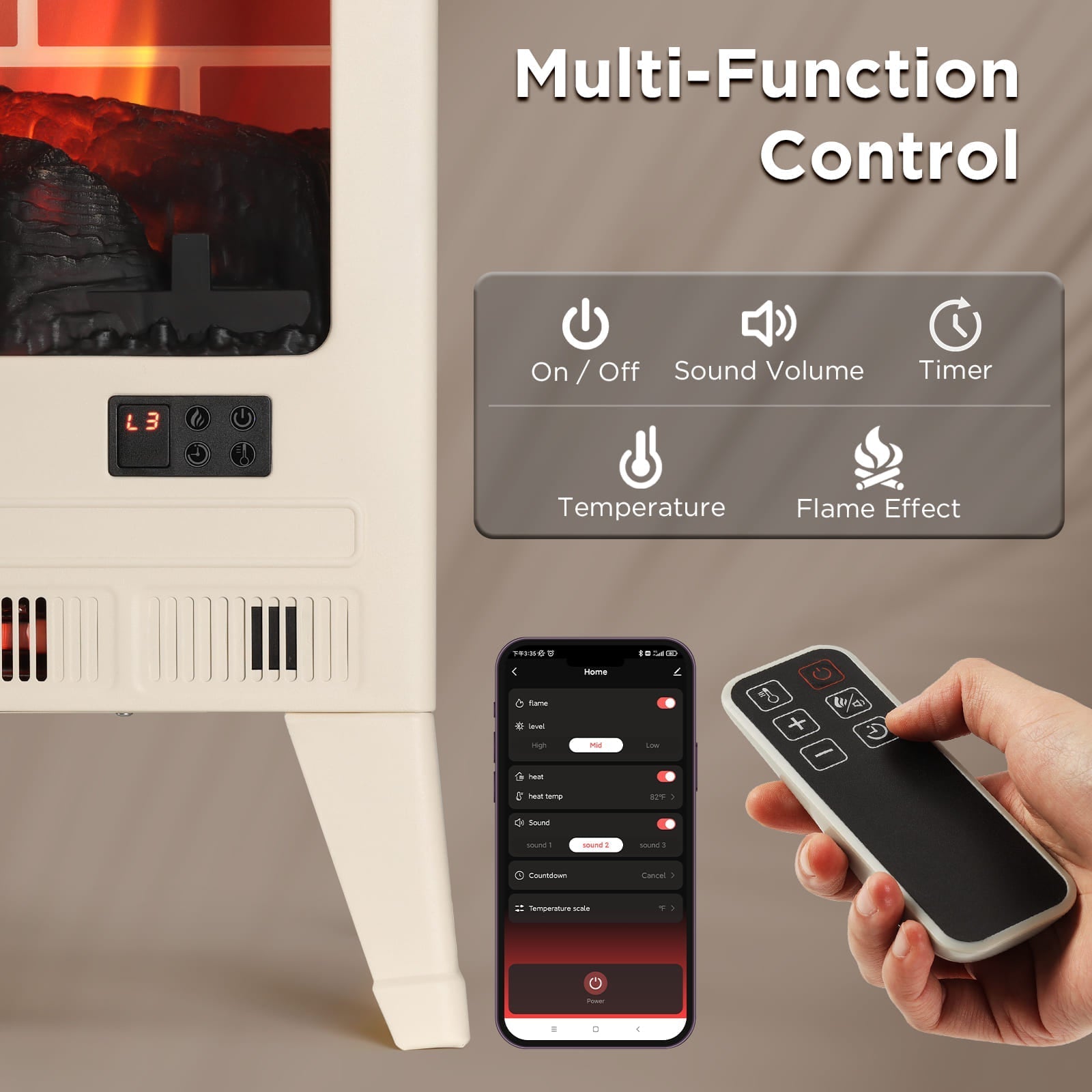 Suburbs TS25 Smart Electric Fireplace Stove Heater, WiFi Enabled - Energize Trek