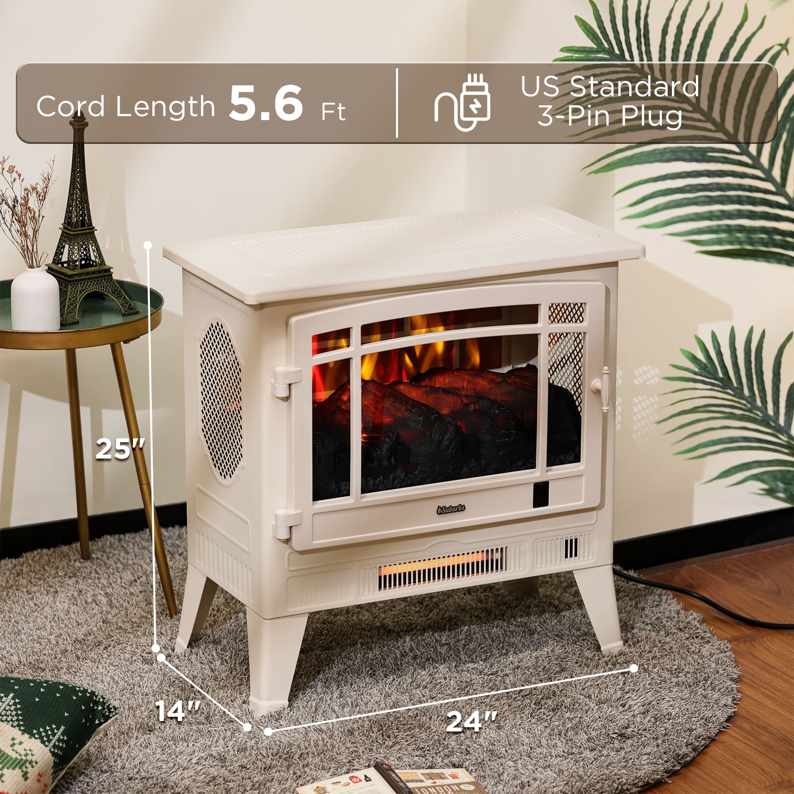Suburbs TS25 Smart Electric Fireplace Stove Heater, WiFi Enabled - Energize Trek
