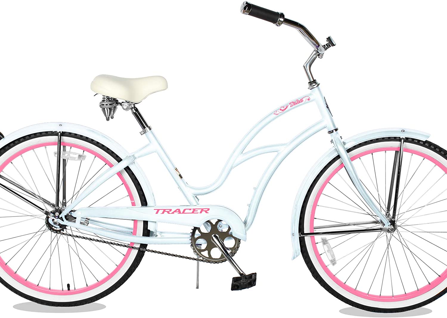 TRACER 26' Men Beach Cruiser Coaster Brake Stainless Steel Spokes One Piece Crank Alloy BLACK Rims 36H W/ Fenders