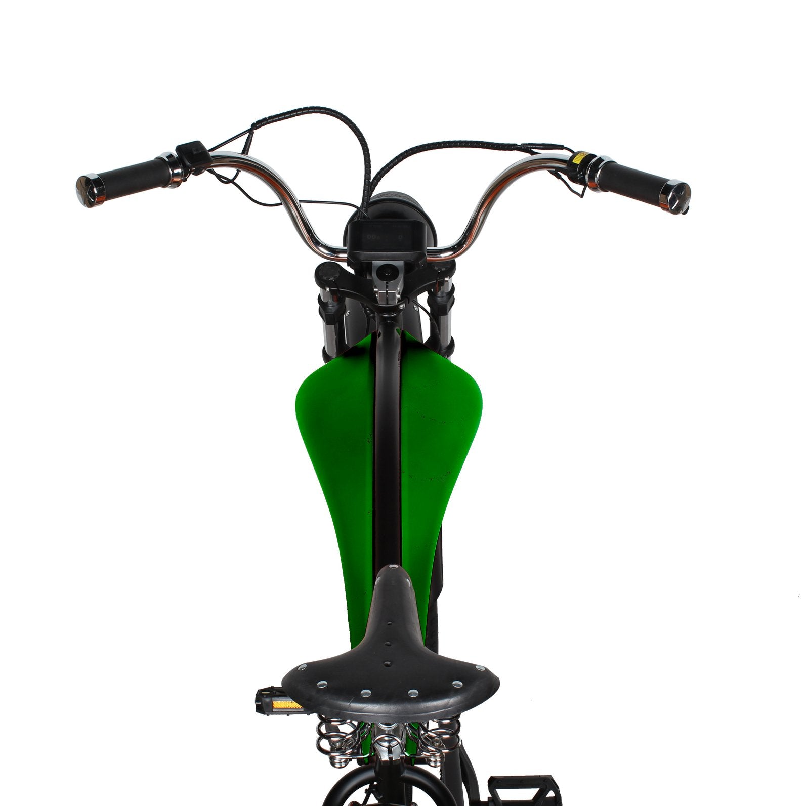 Tracer Twenty5 GT 26" Chopper Stretch Cruiser E-Bike Steel Frame Triple Tree Fork Disc Brake Motor 5-Speed Hi-Rise HANDLEBAR Alloy Polishing FAT Rims Front 3" Rear 4" 26x3.0 White Wall Tires Motor - Energize Trek
