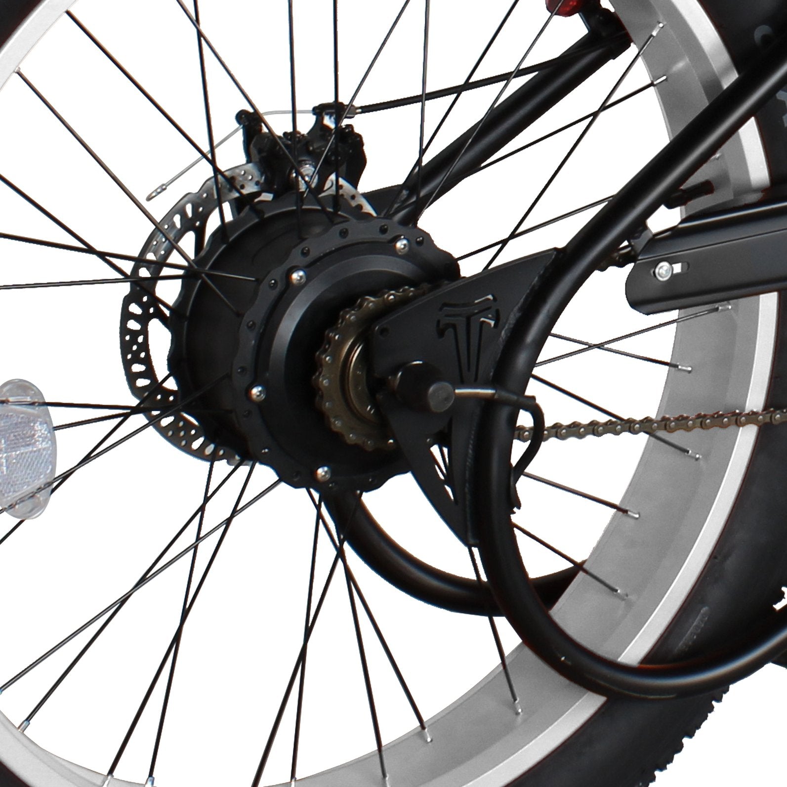 Tracer Twenty5 GT 26" Chopper Stretch Cruiser E-Bike Steel Frame Triple Tree Fork Disc Brake Motor 5-Speed Hi-Rise HANDLEBAR Alloy Polishing FAT Rims Front 3" Rear 4" 26x3.0 White Wall Tires Motor - Energize Trek