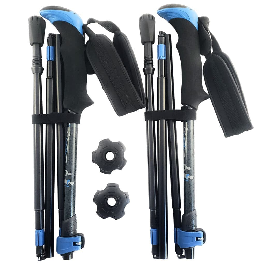 Travel Folding Walking & Hiking Poles - 13.5 in with Rubber Feet, Baskets, and Bag - Available in 3 Sizes and Choice of Grips - Energize Trek