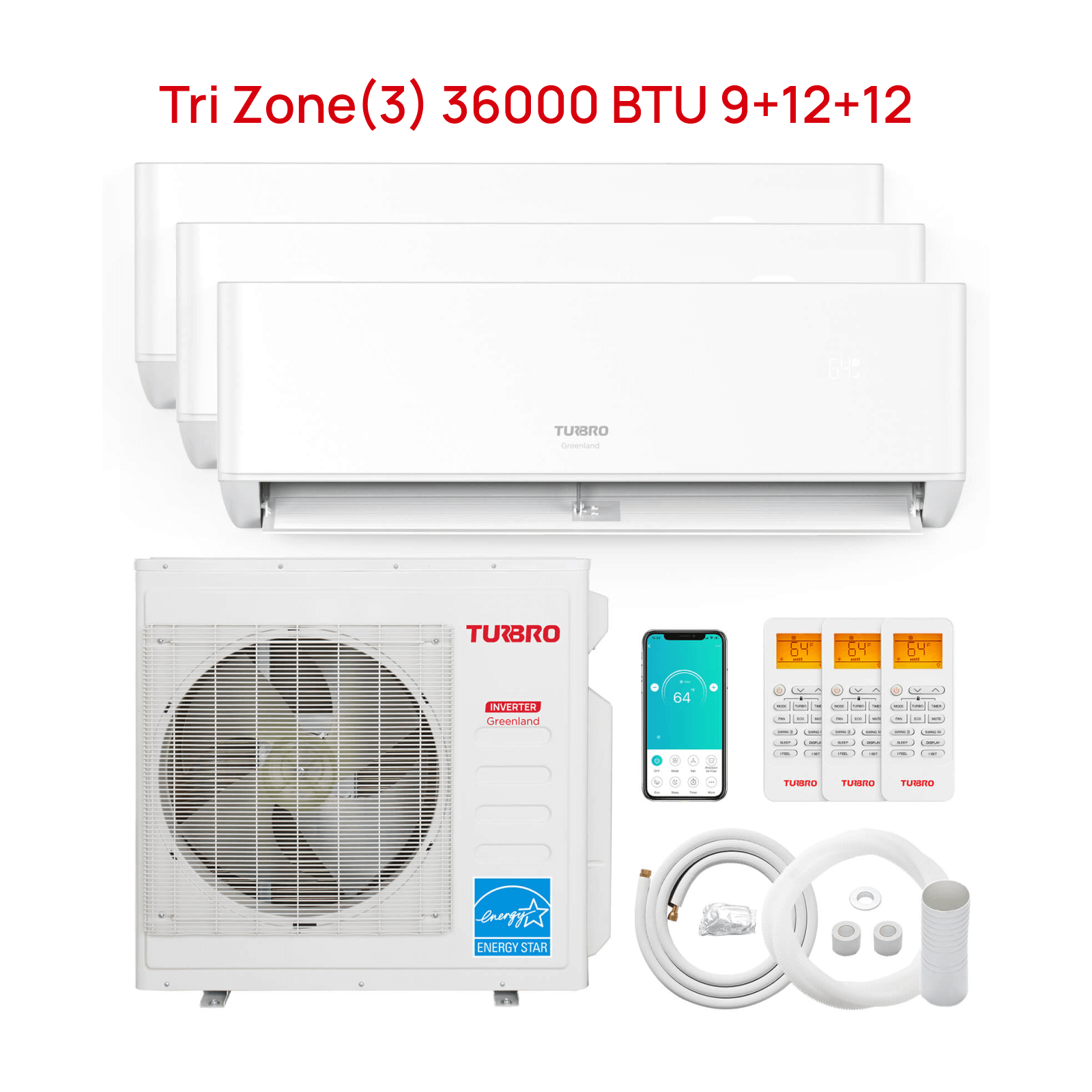 Greenland 36,000 BTU Tri-Zone(3) Mini Split Air Conditioner with Heat Pump (R454B Refrigerant) - Energize Trek