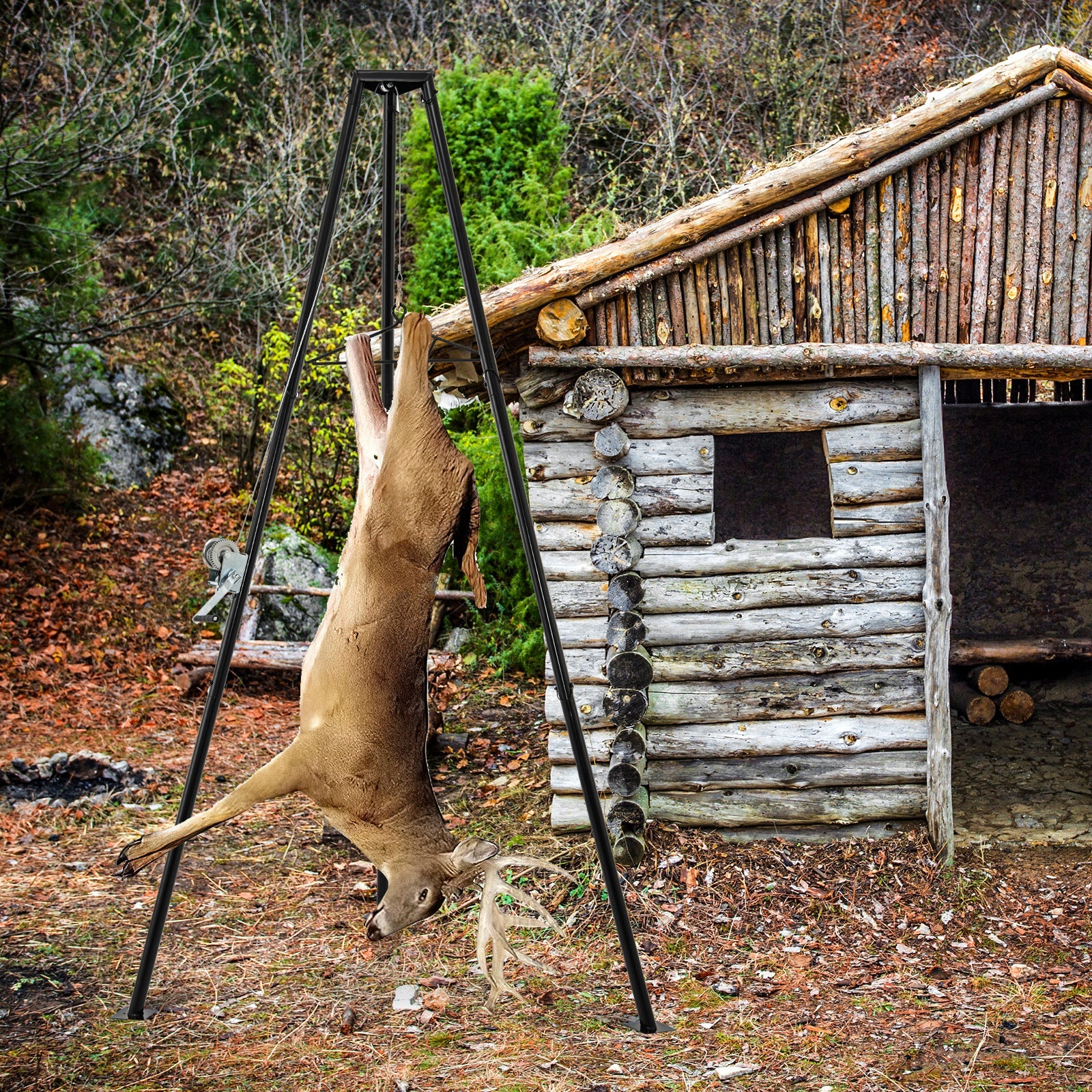 Tripod Game Hoist Deer Hanger 600 LBS Capacity Deer Skinning Rack-Black - Energize Trek