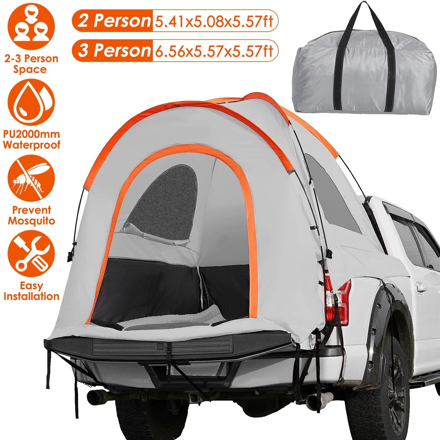 Truck Bed Tent Waterproof Windproof Pickup Truck Tent with Carry Bag 5.41-6.56FT Bed Rainfly PU2000mm Waterproof for Camping Travel - Energize Trek