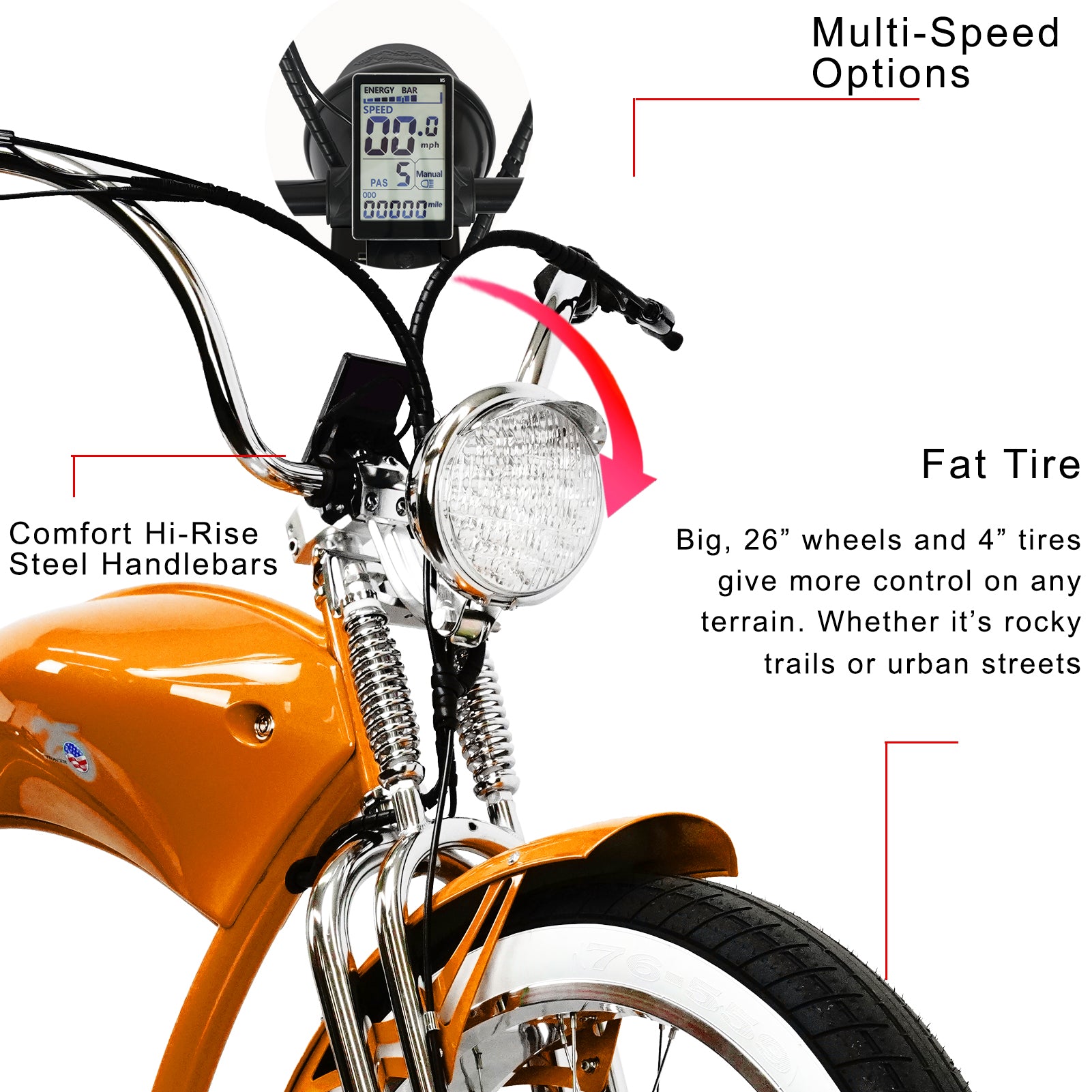 TRACER TWENTY 5 DS 26" Stretch E-BIKE 800W 48V Dual Spring Suspension Fork