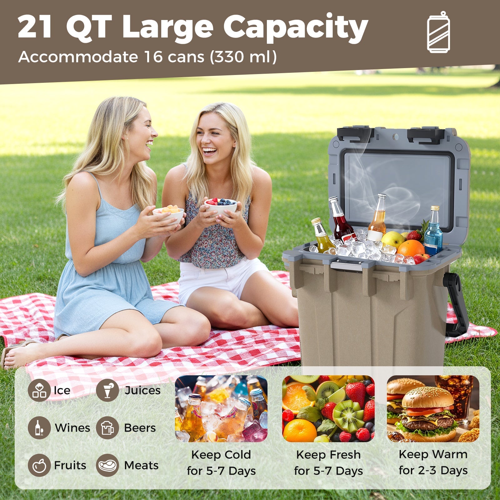Ultra-Light Injection Molded Cooler 21 QT Hard Ice Chest - Energize Trek