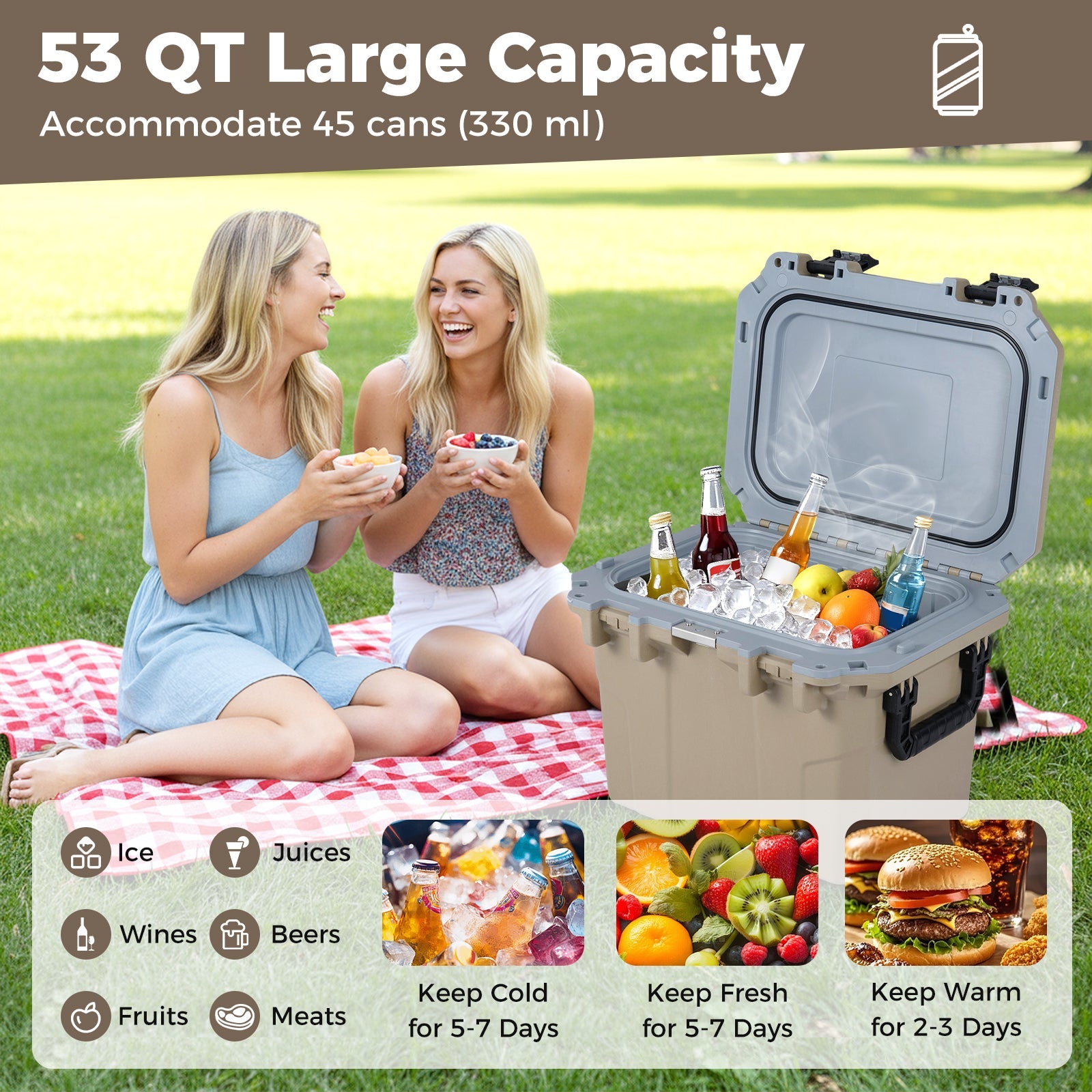 Ultra-Light Injection Molded Cooler 53 QT Hard Ice Chest - Energize Trek