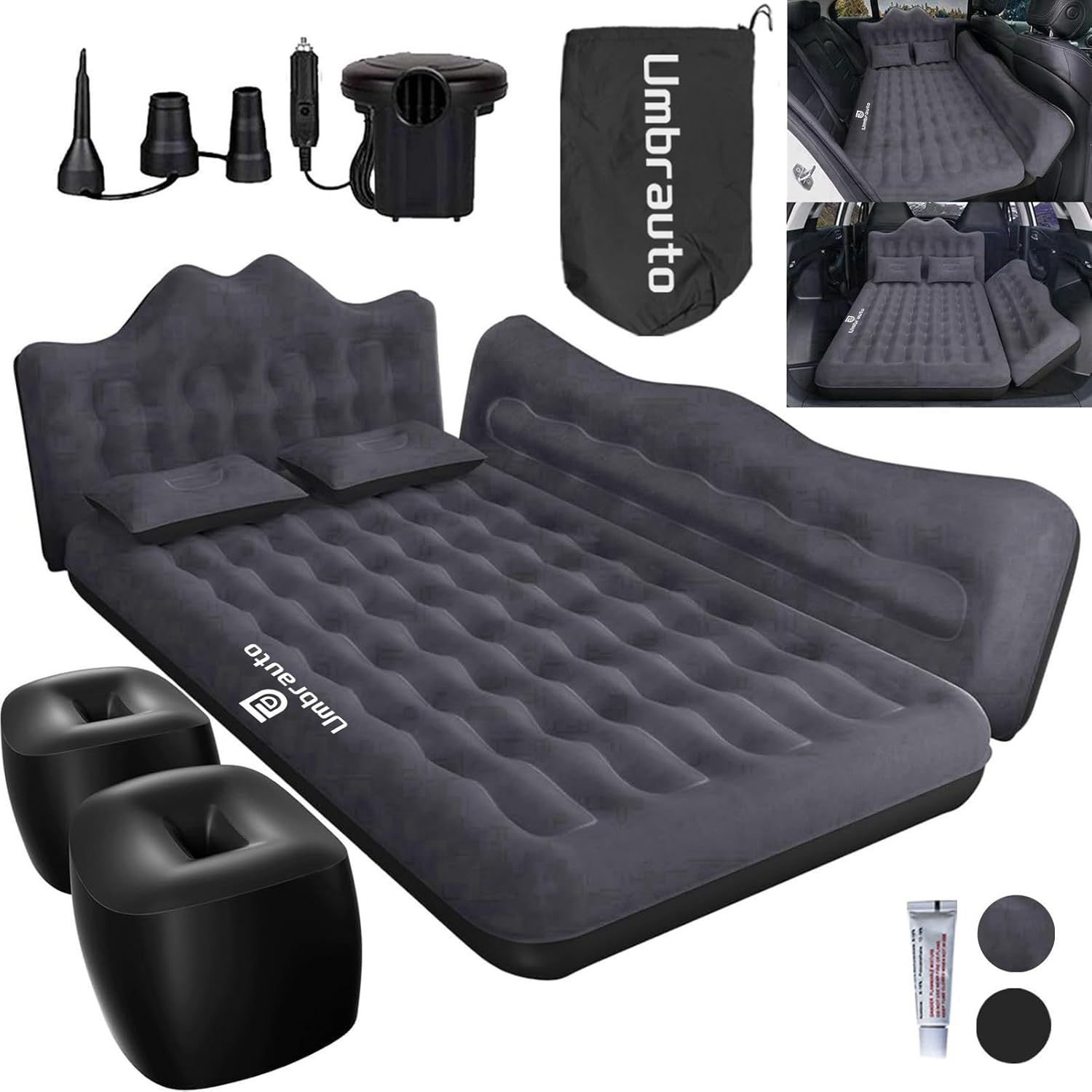 Umbrauto 29.53in/75cm Wide Car Air Mattress Inflatable SUV, Truck & Van Back Seat Camping Bed with Pump & Pillows,Black - Energize Trek