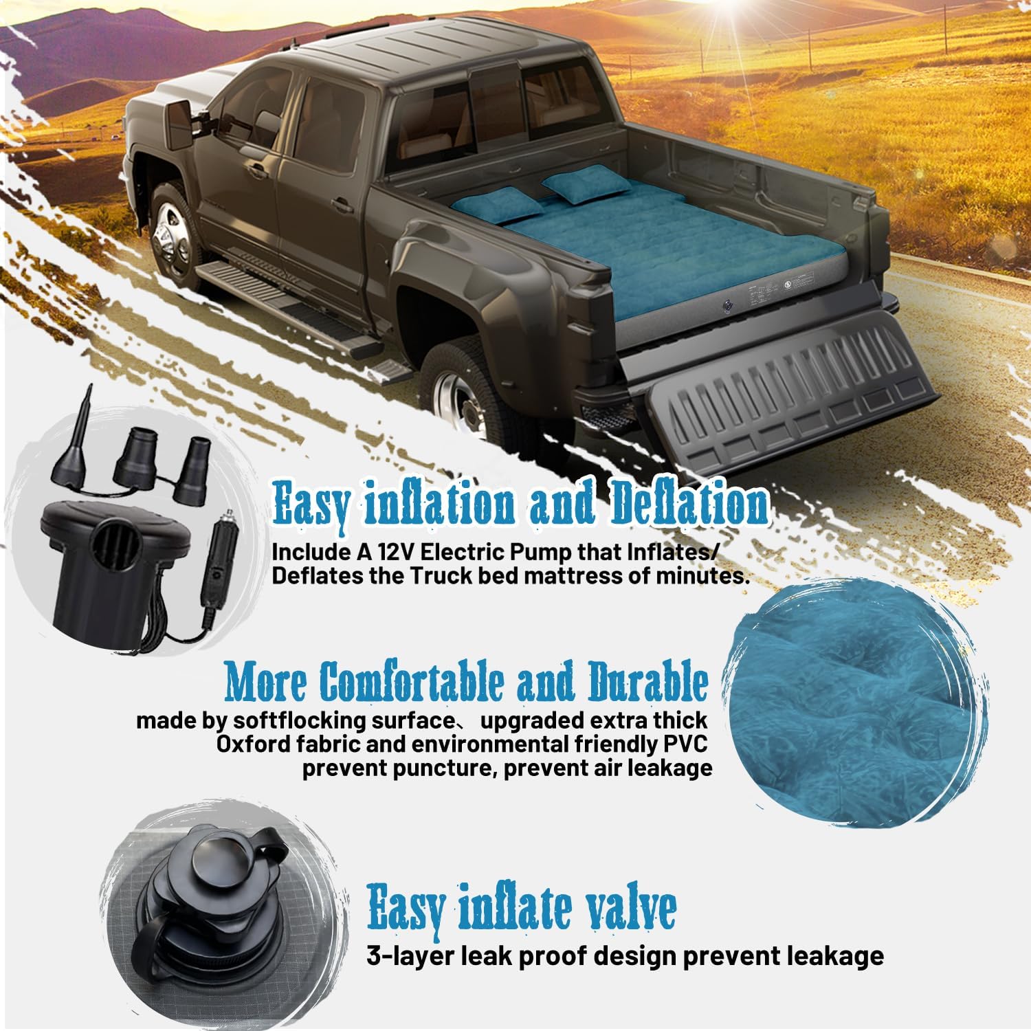 Umbrauto 5.5-5.8 FT Short Truck Bed Air Mattress 1.0 ,Teal - Energize Trek