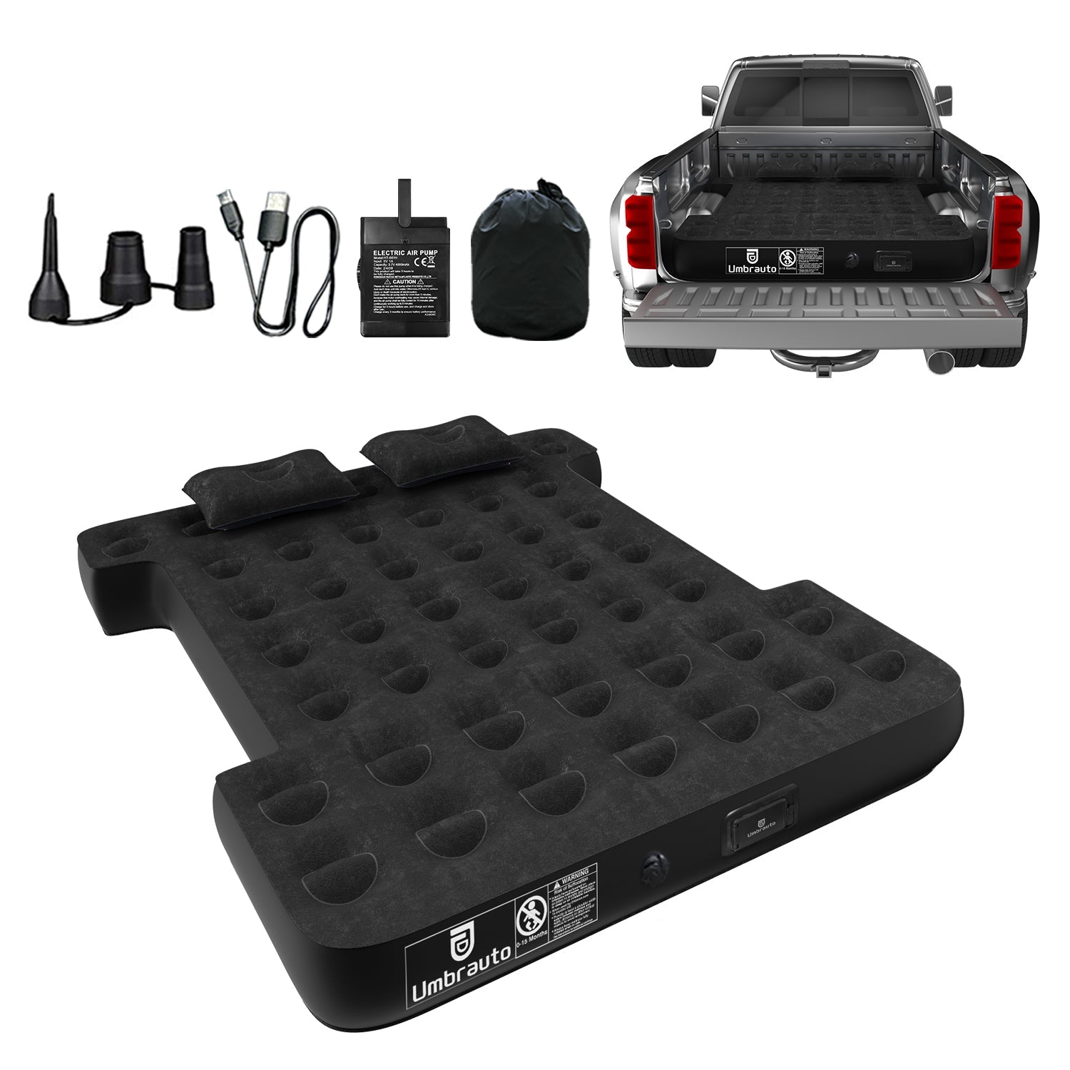 Umbrauto 5.5-5.8FT Full Size Truck Bed Mattress with Detachable Pump,Black/Grey - Energize Trek