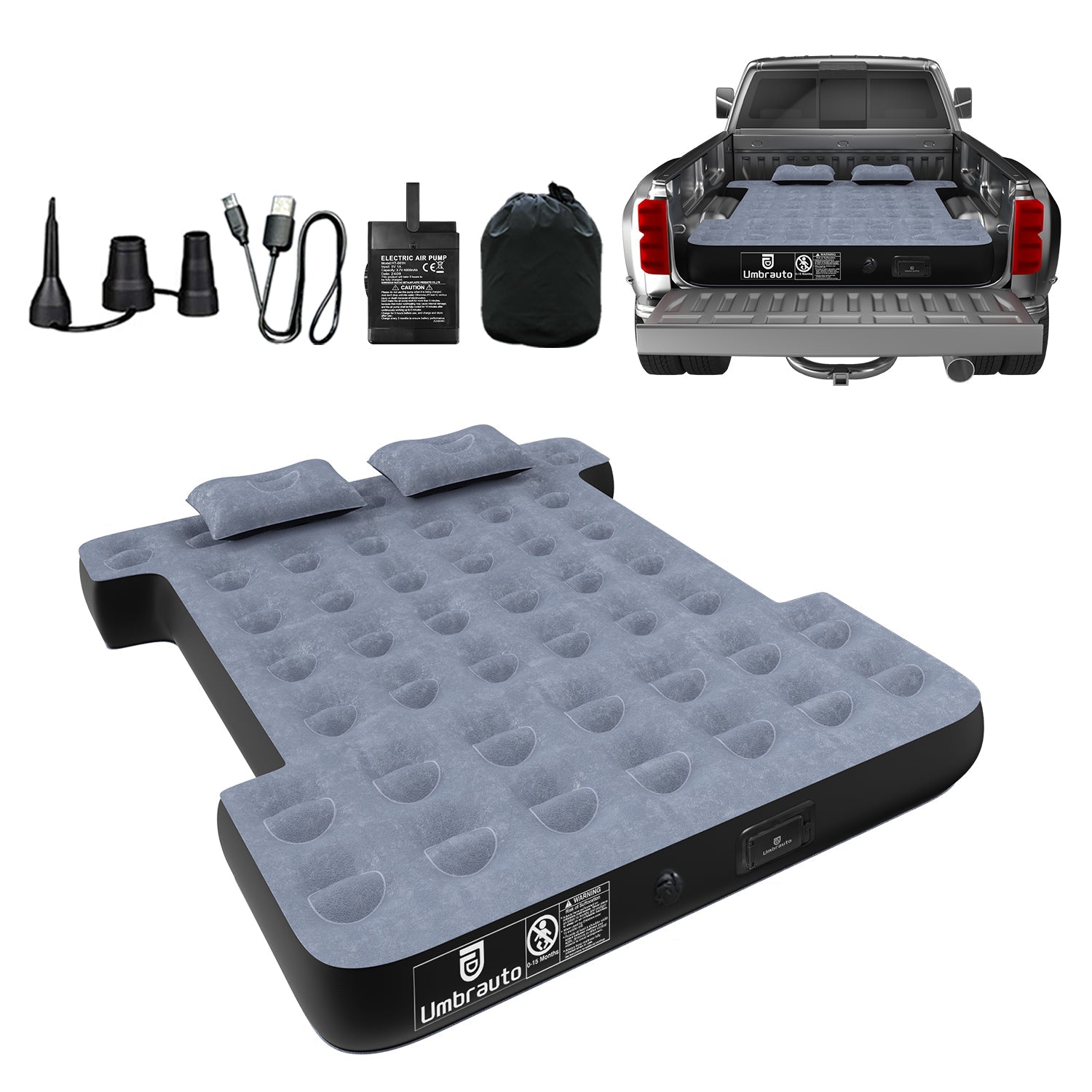 Umbrauto 5.5-5.8FT Full Size Truck Bed Mattress with Detachable Pump,Black/Grey - Energize Trek