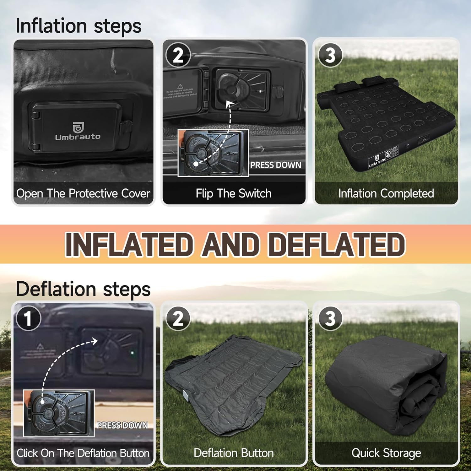 Umbrauto 5.5-5.8FT Full Size Truck Bed Mattress with Detachable Pump,Black/Grey - Energize Trek
