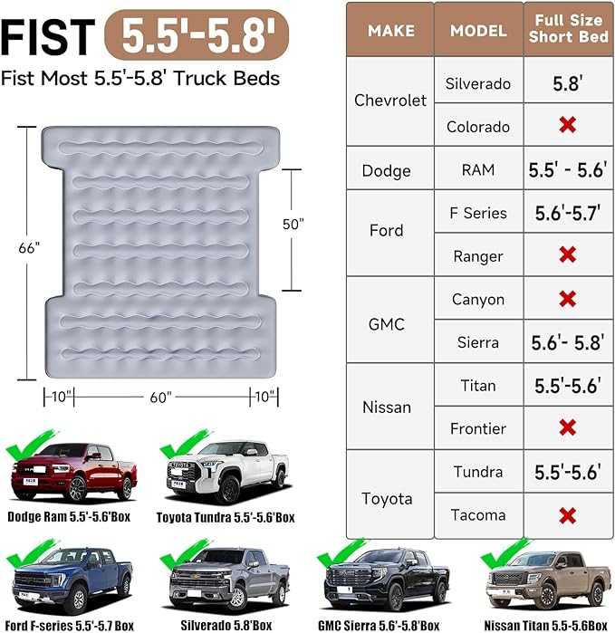 Umbrauto 5.5-6.5ft Built-in Pump Truck Bed Air Mattress 3.0 - Energize Trek