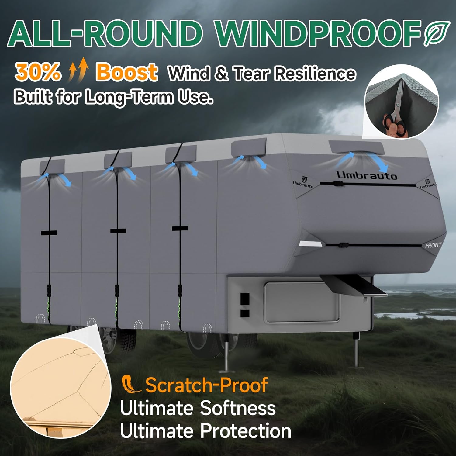 Umbrauto 5th Wheel RV Cover Upgraded 7 Layers Top Anti-UV Waterproof Breathable Camper Covers - Energize Trek