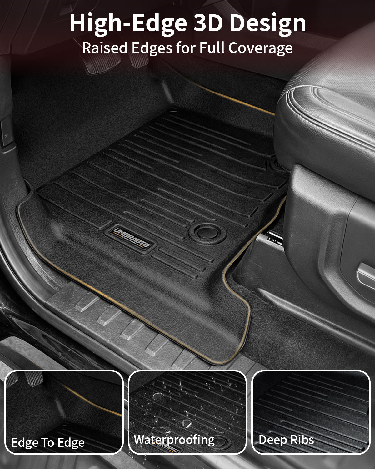 Umbrauto Custom Fit Floor Mats for Ford F150 SuperCrew 2010-2014 (Not for SuperCab or Regular Cab), All Weather TPE Pickup Truck Floor Liners for Front and Rear Row, Durable Non-Slip Automotive Mats - Energize Trek