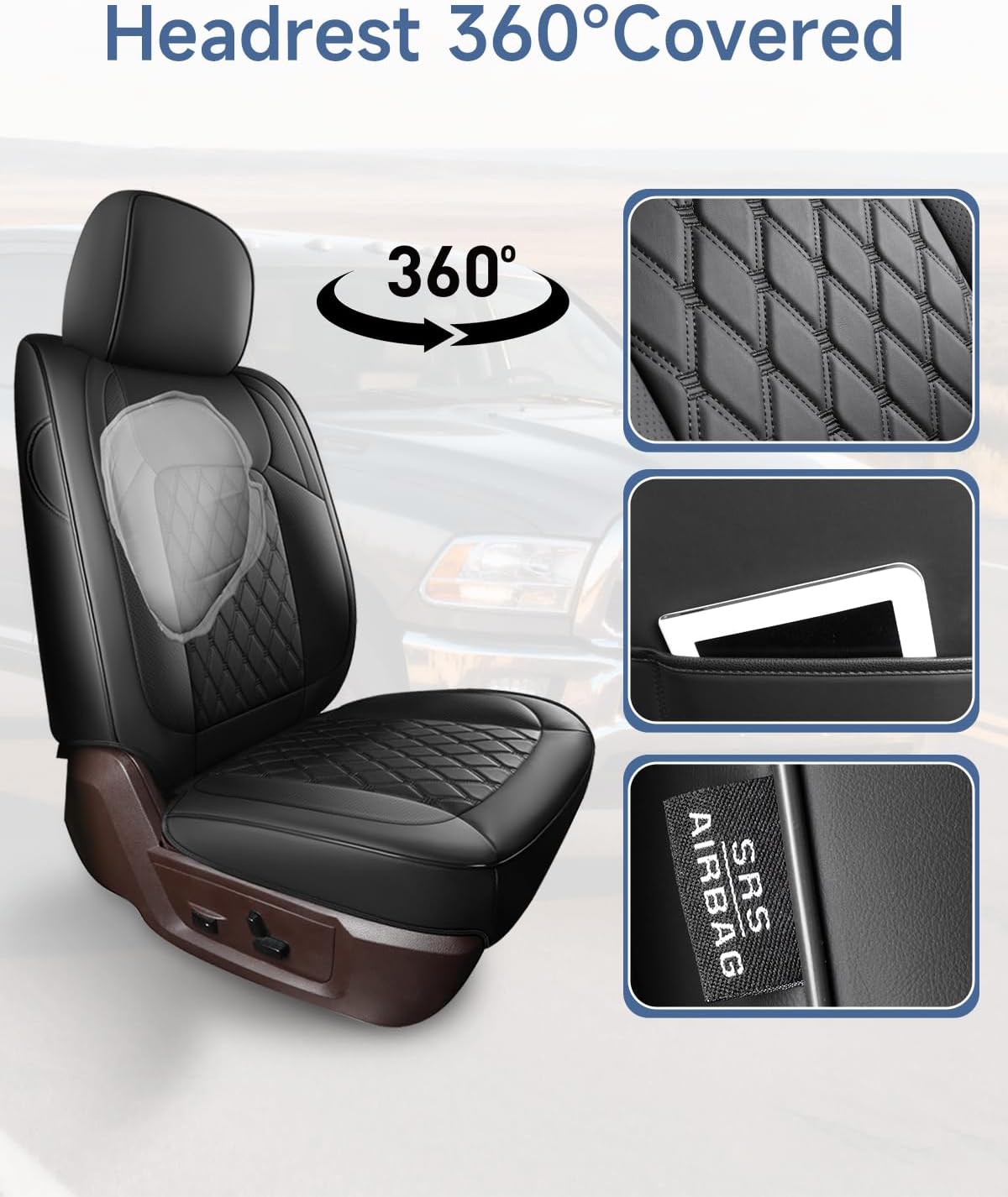 Umbrauto Custom Seat Covers fit for Dodge Ram 1500 2500 3500, Full Coverage Luxury Leather Ram Truck Seat Cover 2009-2025 Compatible with Crew Cab Double Quad Regular (Full Set (Flat Rear)) - Energize Trek
