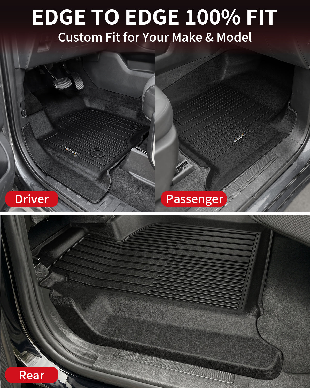Umbrauto Floor Mats for Chevy Silverado/GMC Sierra Crew Cab 1500 (2019–2026), 2500/3500HD (2020–2026), All Weather TPE Custom Truck Floor Liners Fit Carpet Floor, with Rear Under-Seat Storage - Energize Trek