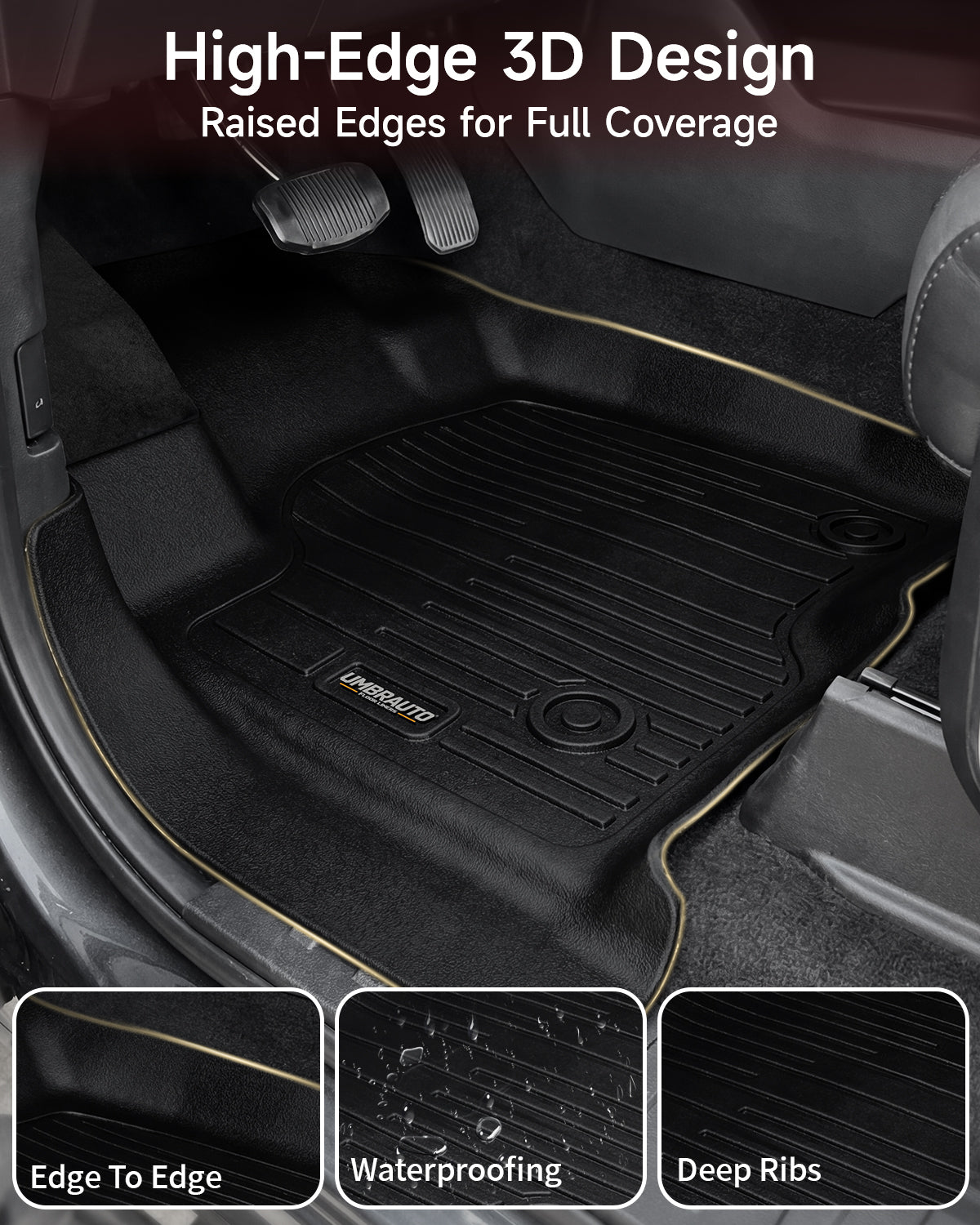 Umbrauto Floor Mats for Chevy Silverado/GMC Sierra Crew Cab 1500 (2019–2026), 2500/3500HD (2020–2026), All Weather TPE Custom Truck Floor Liners Fit Carpet Floor, with Rear Under-Seat Storage - Energize Trek