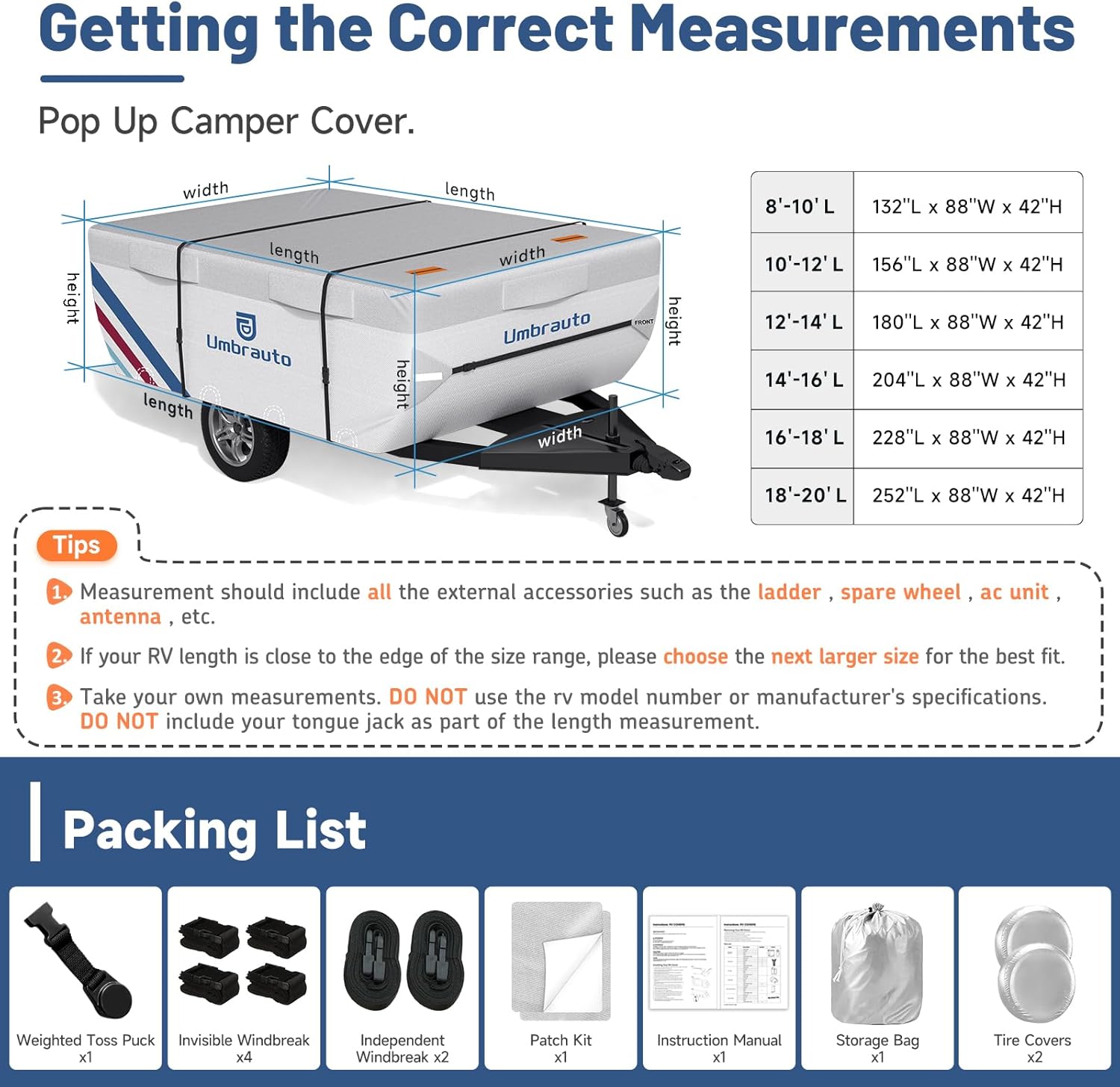 Umbrauto Pop Up Camper Cover, Folding Tent Trailers, 300D Silver Oxford, Waterproof, Windproof, Sun-Resistant, Tear-Resistant, Heavy-Duty RV Cover with Straps & Air Vents - Energize Trek