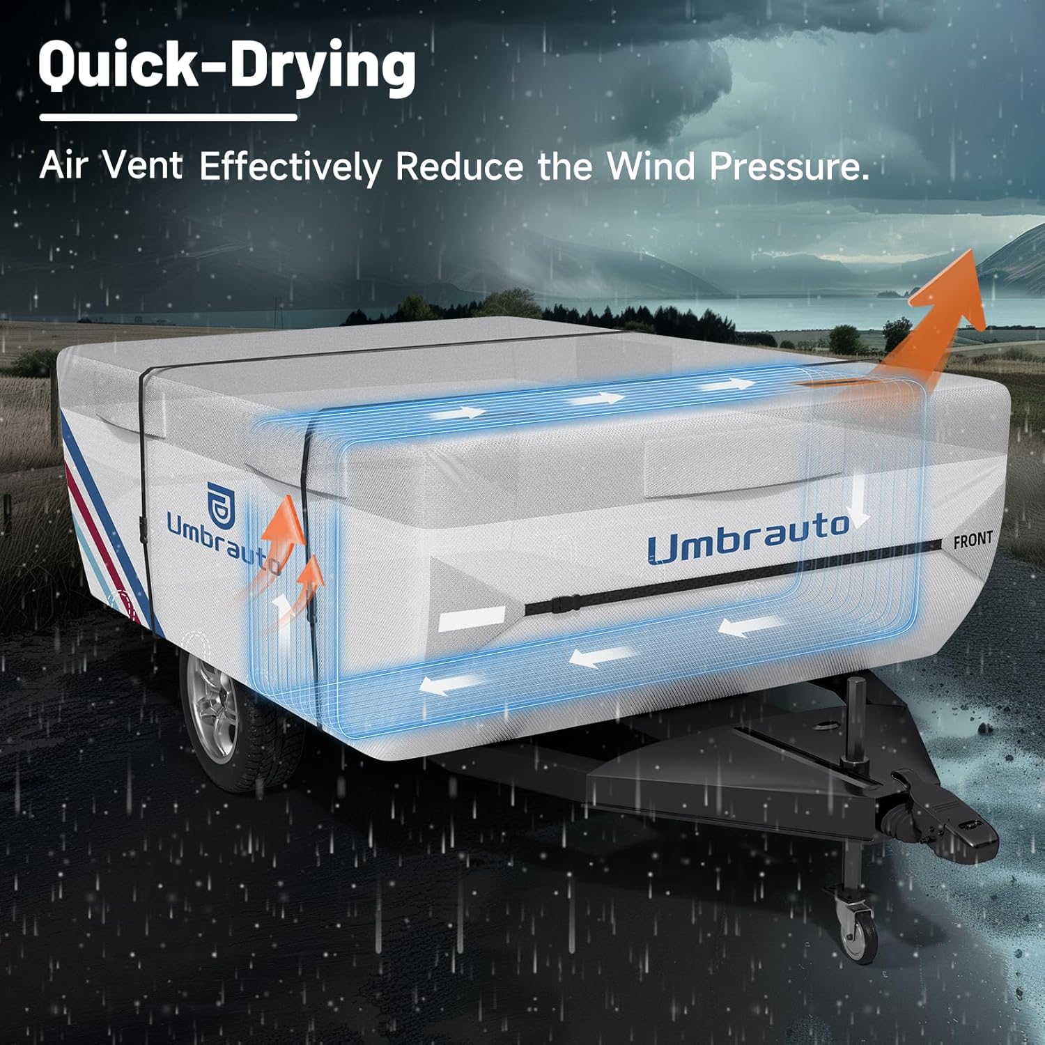 Umbrauto Pop Up Camper Cover, Folding Tent Trailers, 300D Silver Oxford, Waterproof, Windproof, Sun-Resistant, Tear-Resistant, Heavy-Duty RV Cover with Straps & Air Vents - Energize Trek